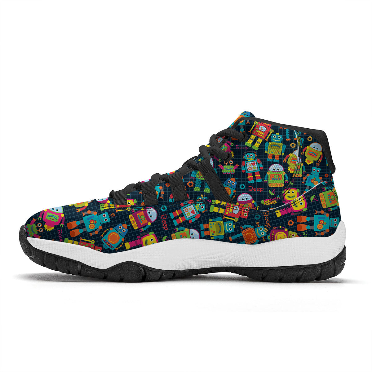 Robot Cyborg Print Pattern Black Bball Shoes-grizzshop