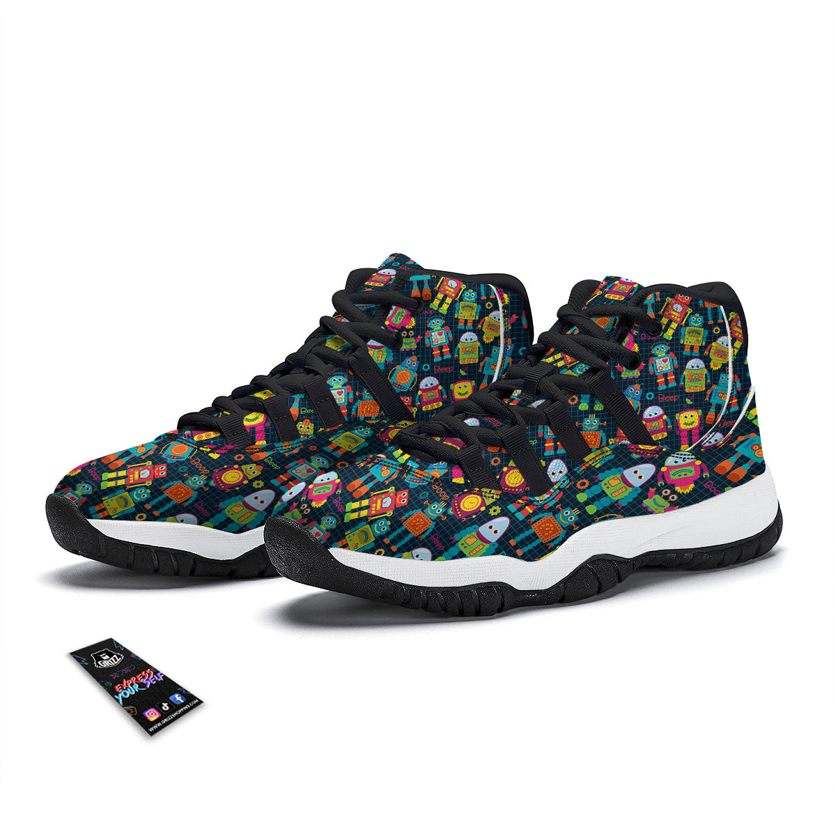 Robot Cyborg Print Pattern Black Bball Shoes-grizzshop