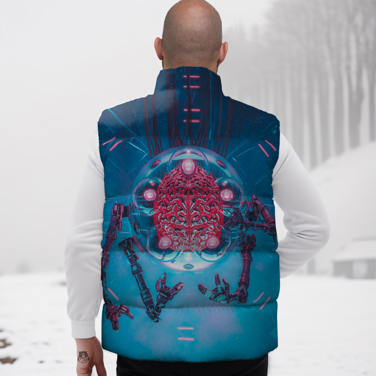 Robot Cyborg Print Pattern Down Vest-grizzshop