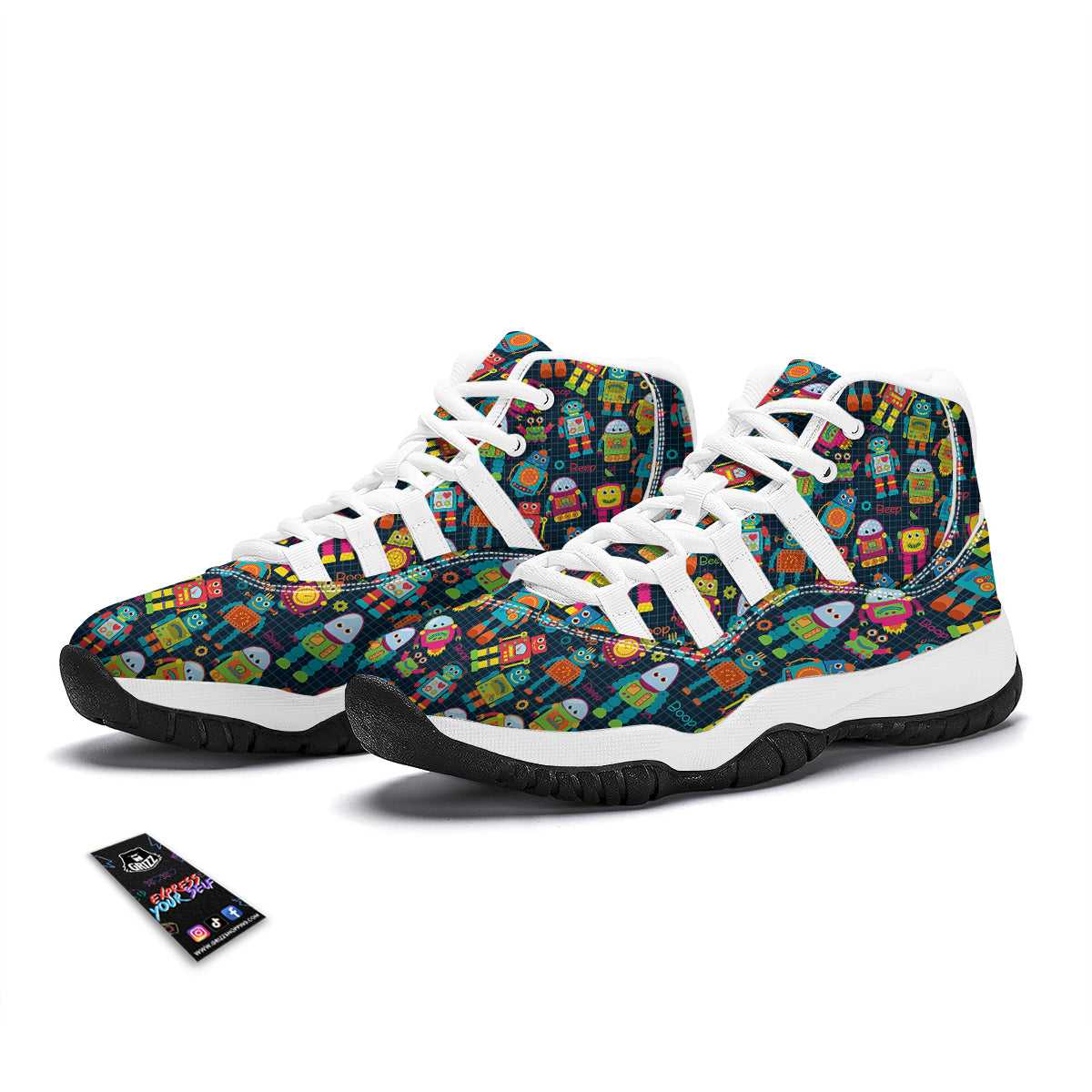 Robot Cyborg Print Pattern White Bball Shoes-grizzshop