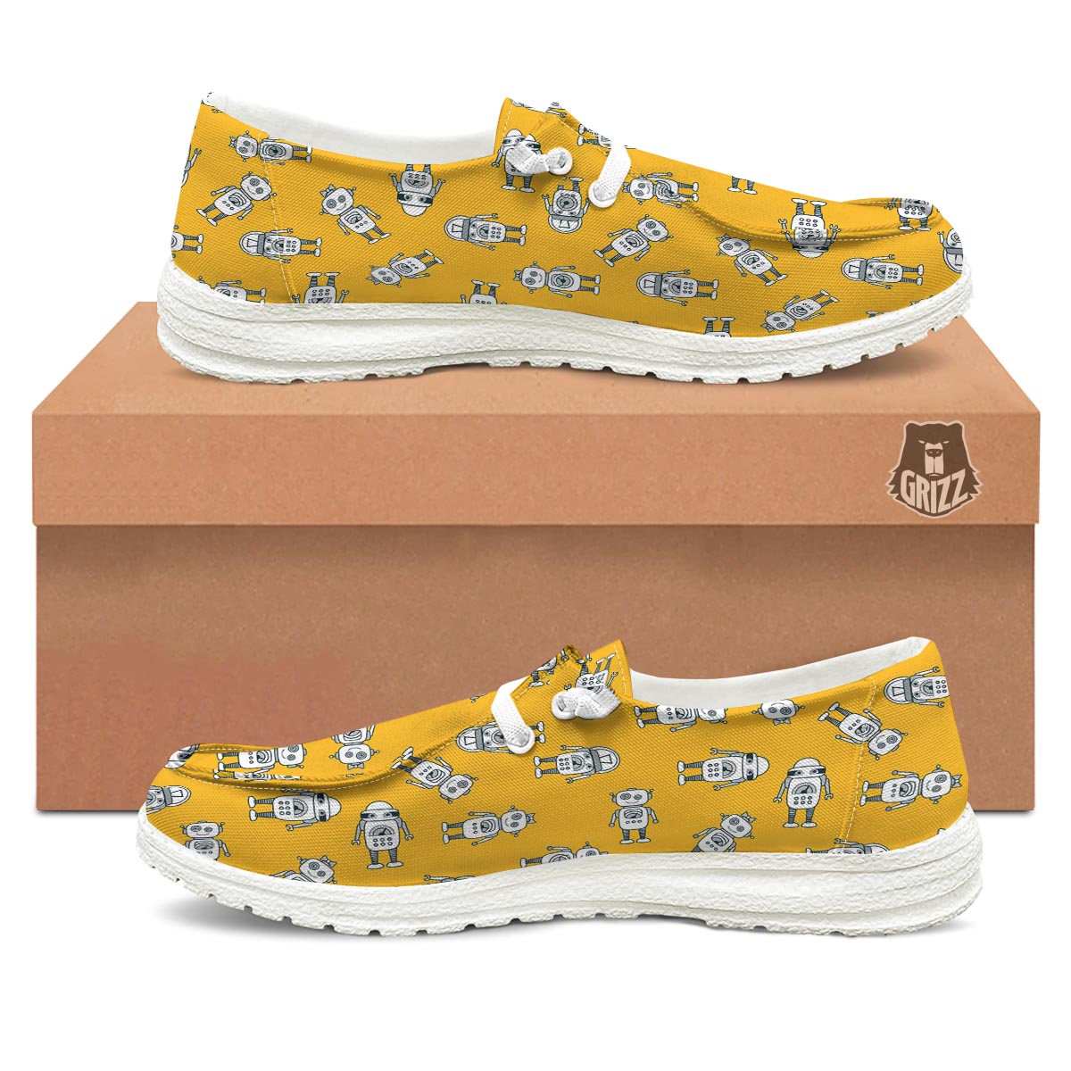 Robot Servant Print Pattern Black Loafers-grizzshop