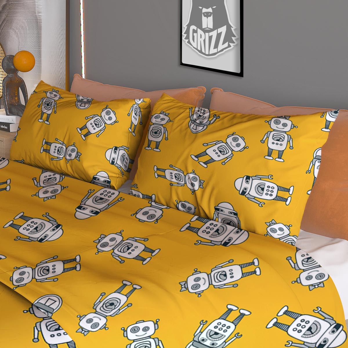 Robot Servant Print Pattern Duvet Cover Bedding Set-grizzshop