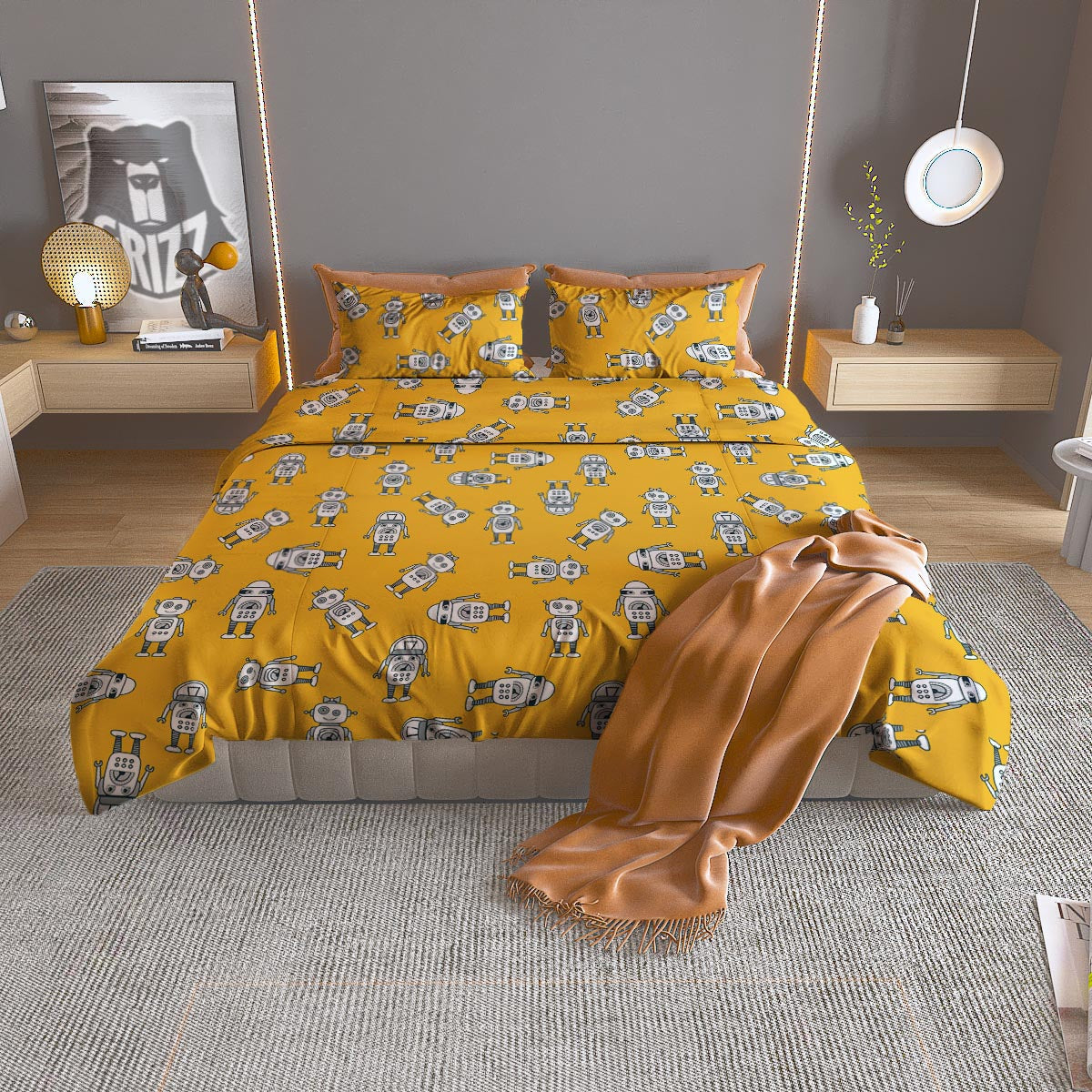 Robot Servant Print Pattern Duvet Cover Bedding Set-grizzshop