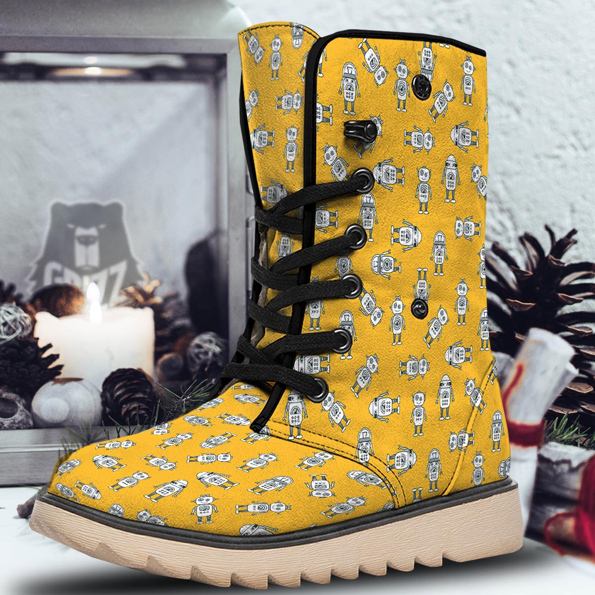 Robot Servant Print Pattern Snow Boots-grizzshop