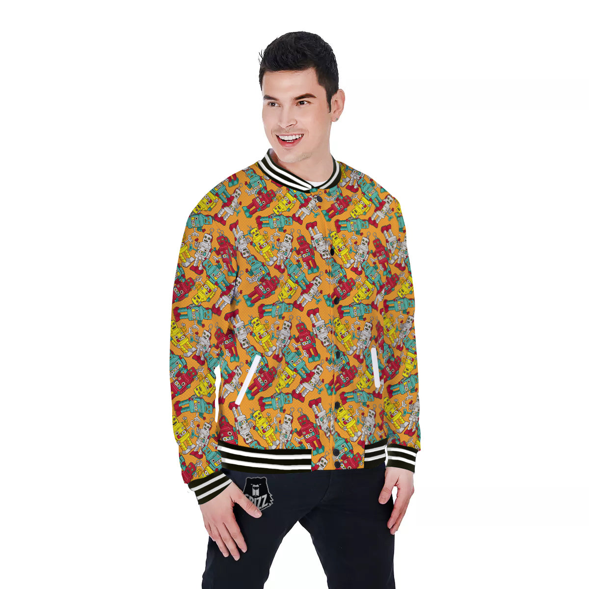 Robot Toy Vintage Print Pattern Baseball Jacket-grizzshop
