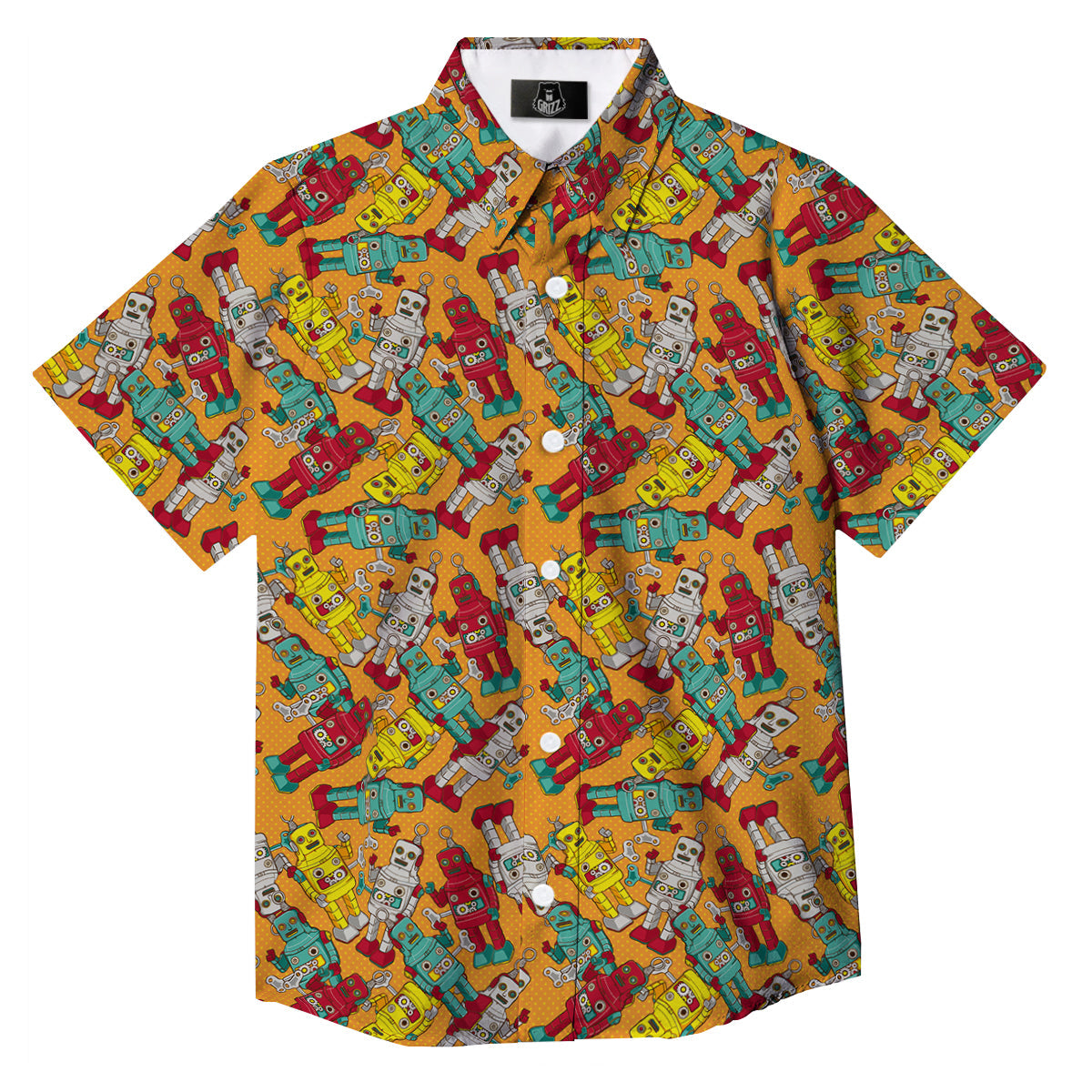 Robot Toy Vintage Print Pattern Button Up Shirt-grizzshop