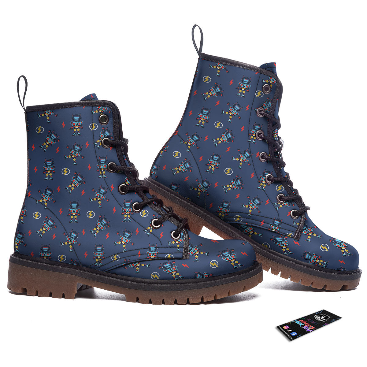 Robot Vintage Print Pattern Work Boots-grizzshop