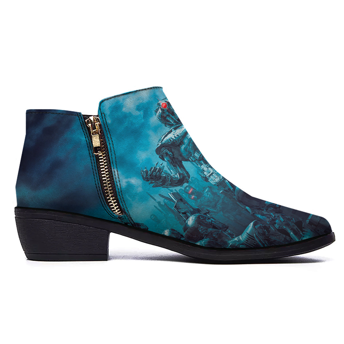 Robot War Print Ankle Boots-grizzshop