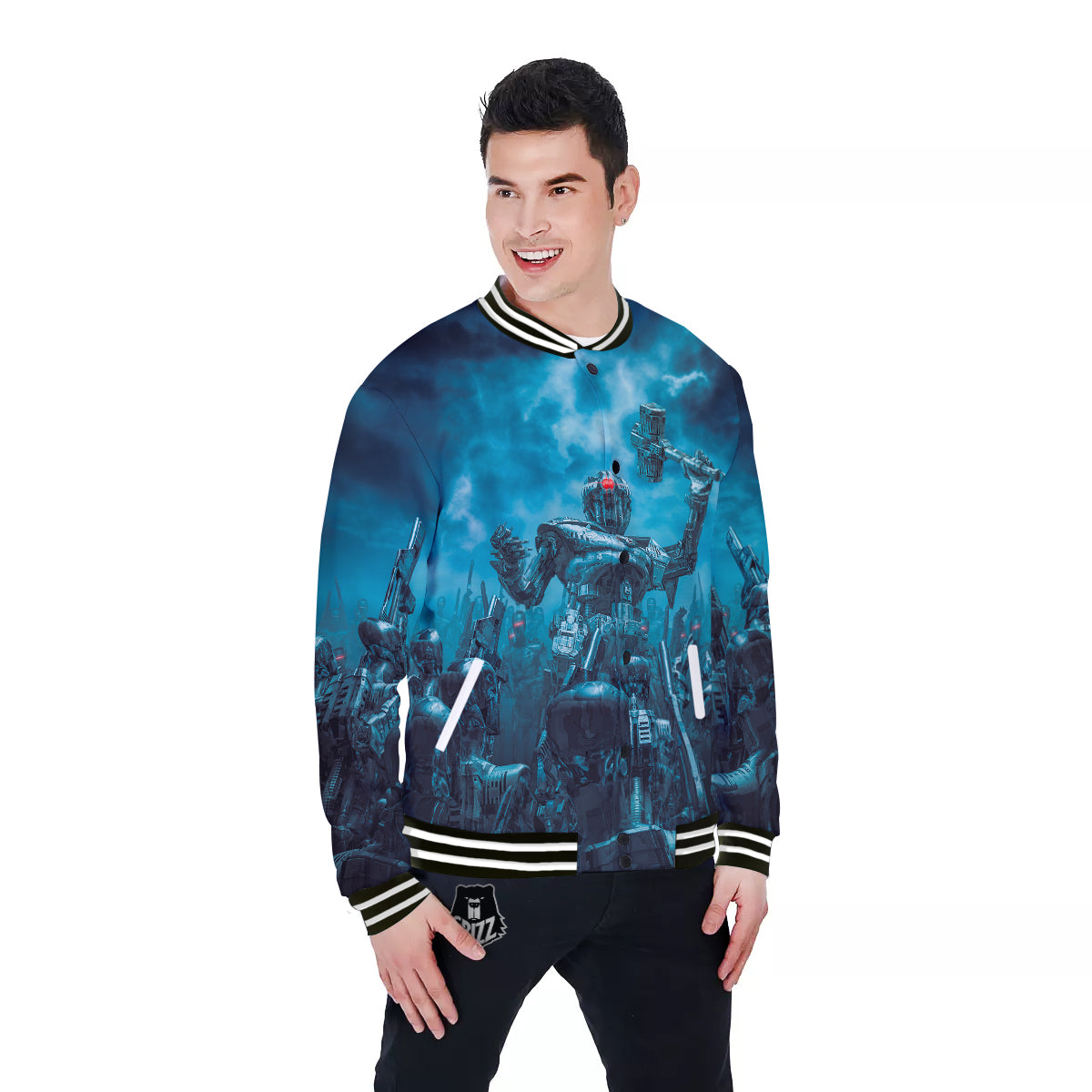Robot War Print Baseball Jacket-grizzshop