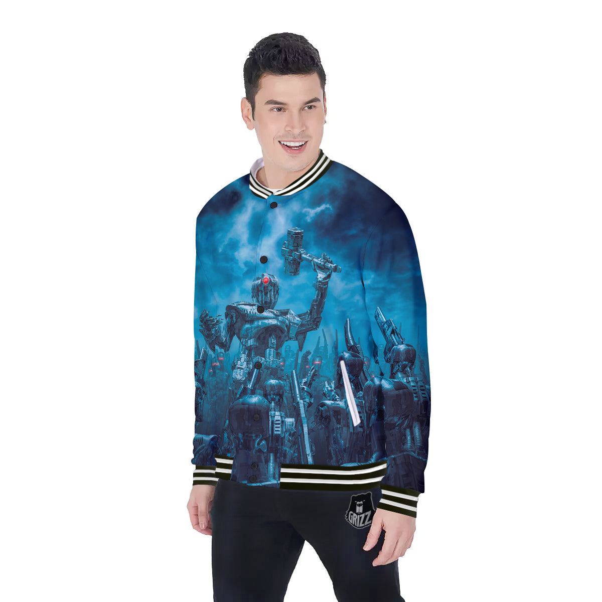 Robot War Print Baseball Jacket-grizzshop