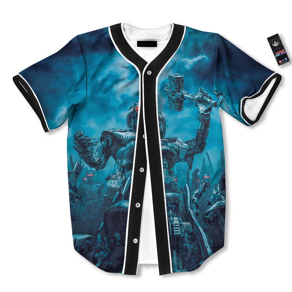 Robot War Print Baseball Jersey-grizzshop