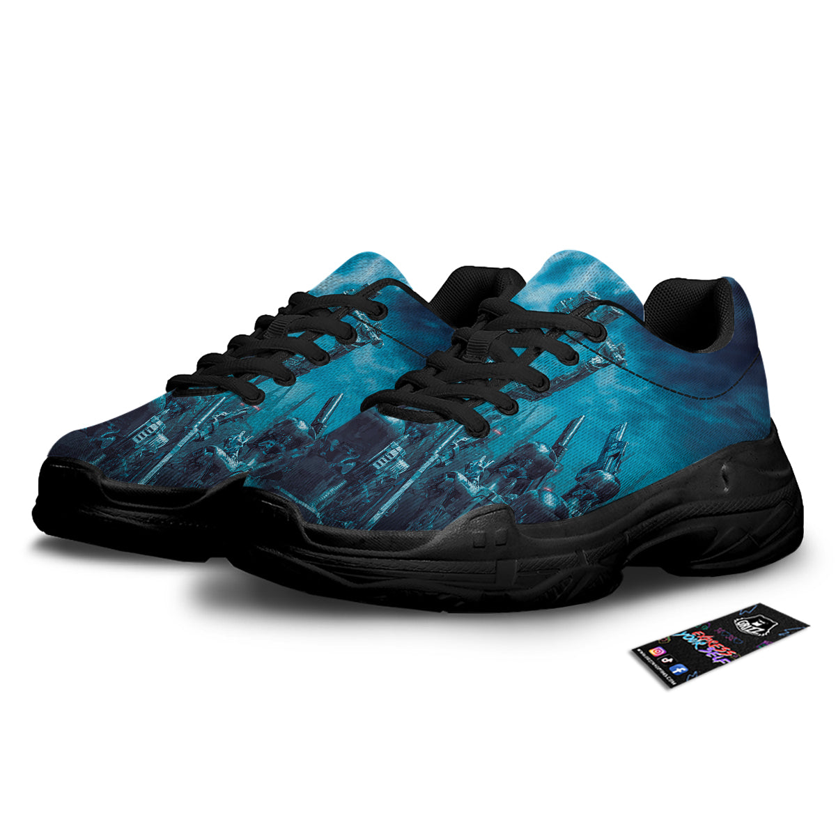 Robot War Print Black Chunky Shoes-grizzshop