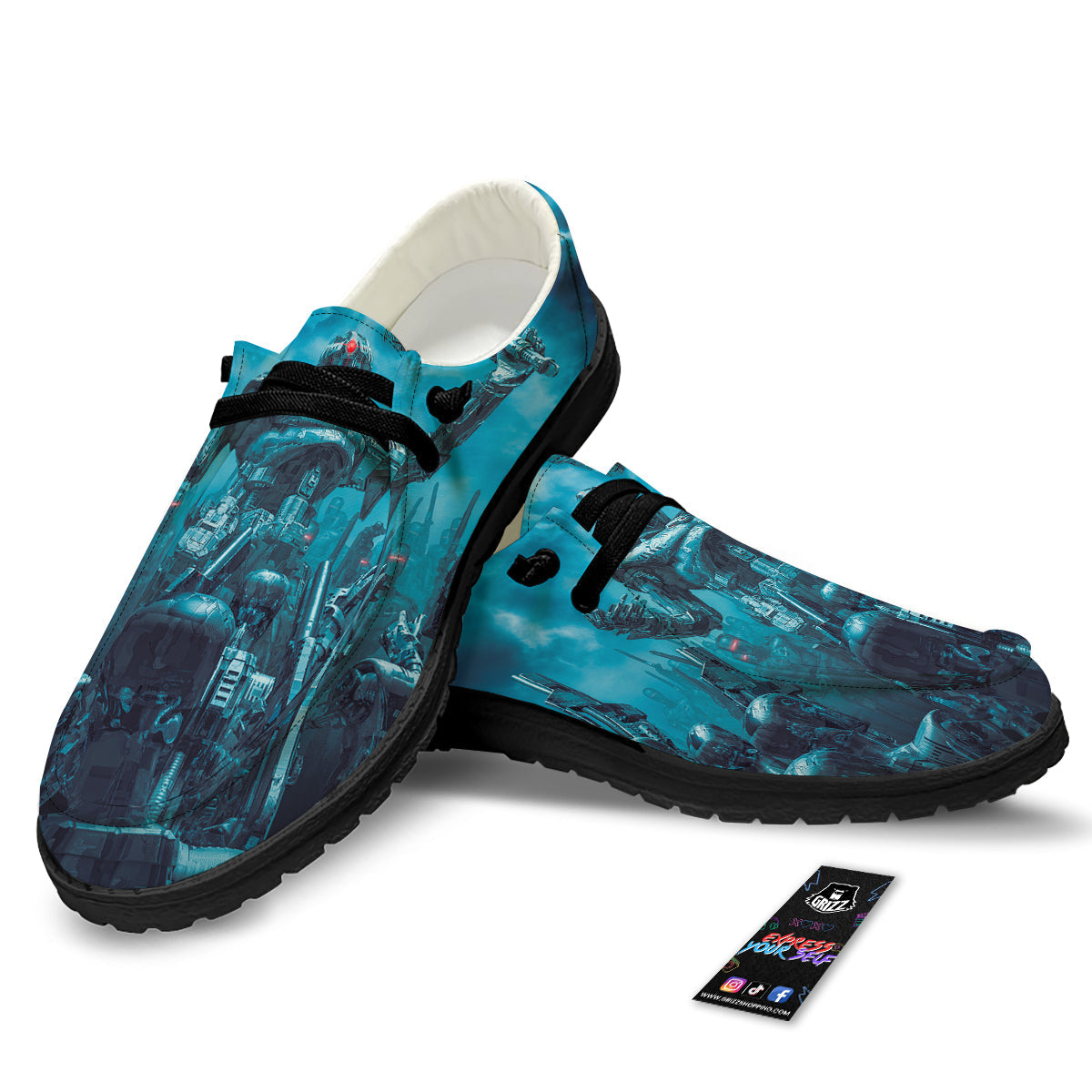 Robot War Print Black Loafers-grizzshop