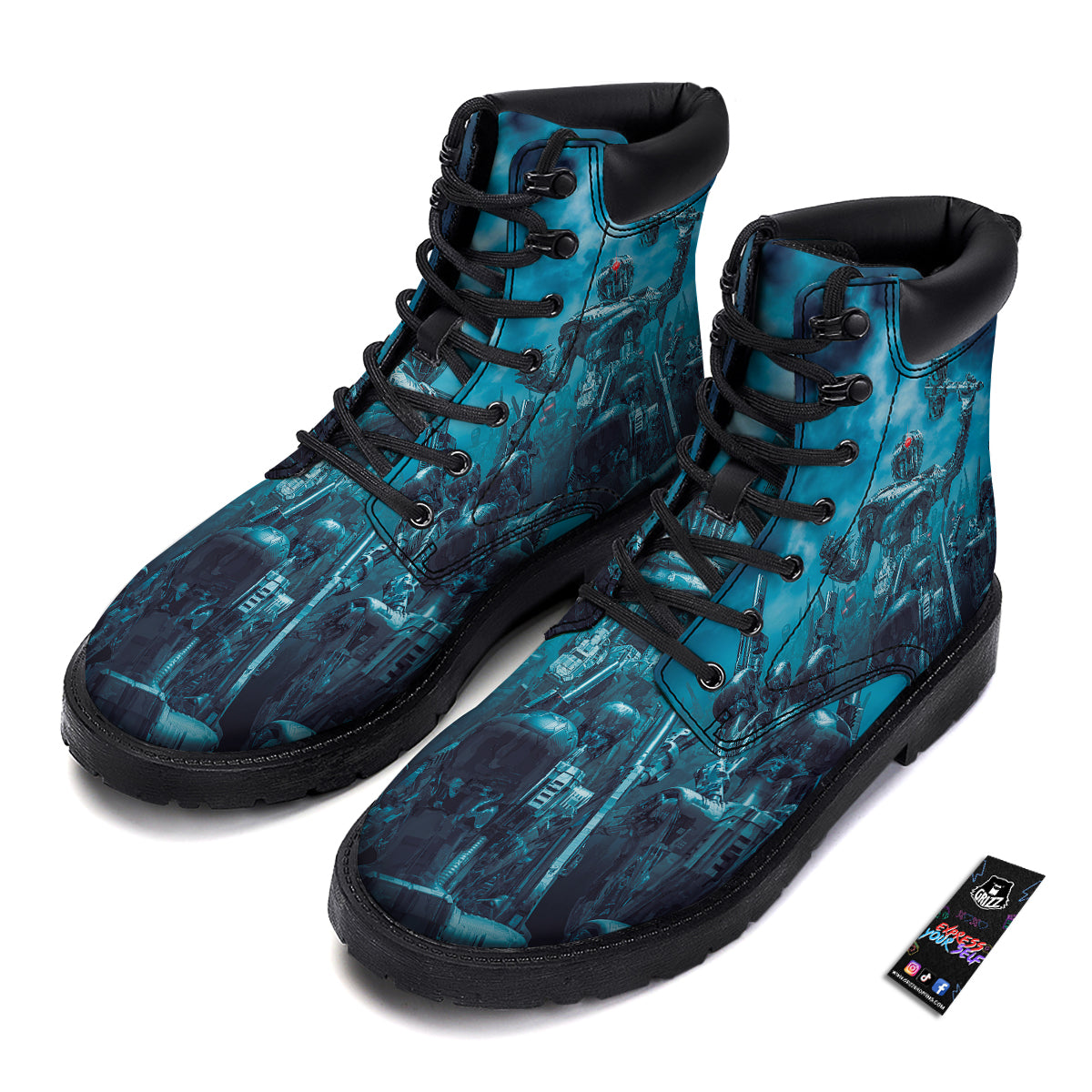 Robot War Print Boots-grizzshop