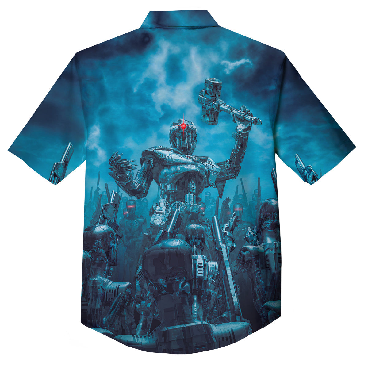 Robot War Print Button Up Shirt-grizzshop