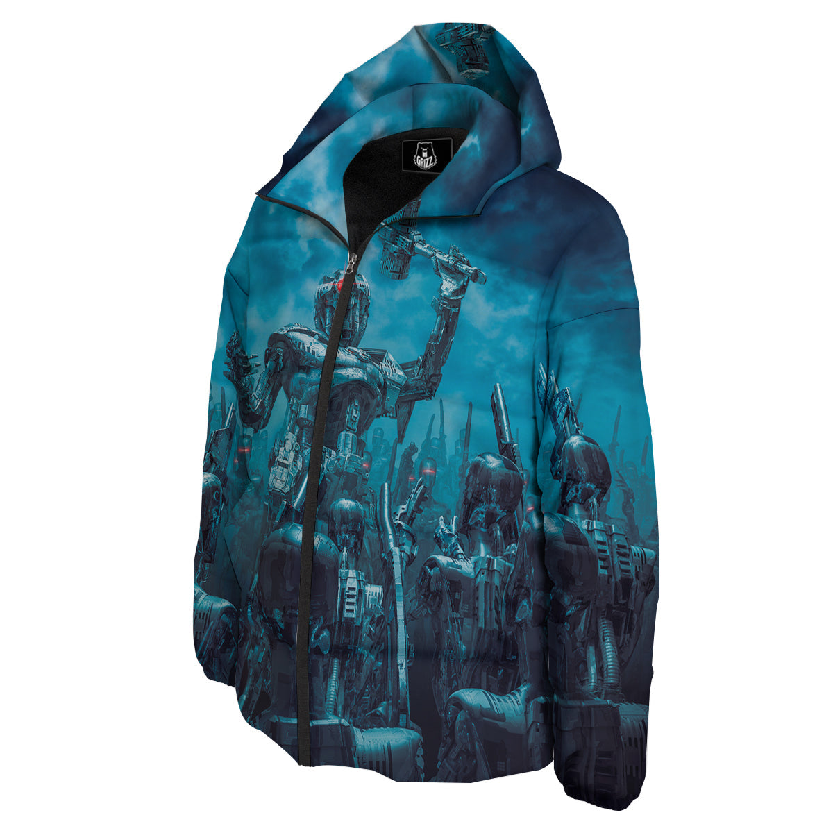 Robot War Print Down Jacket-grizzshop