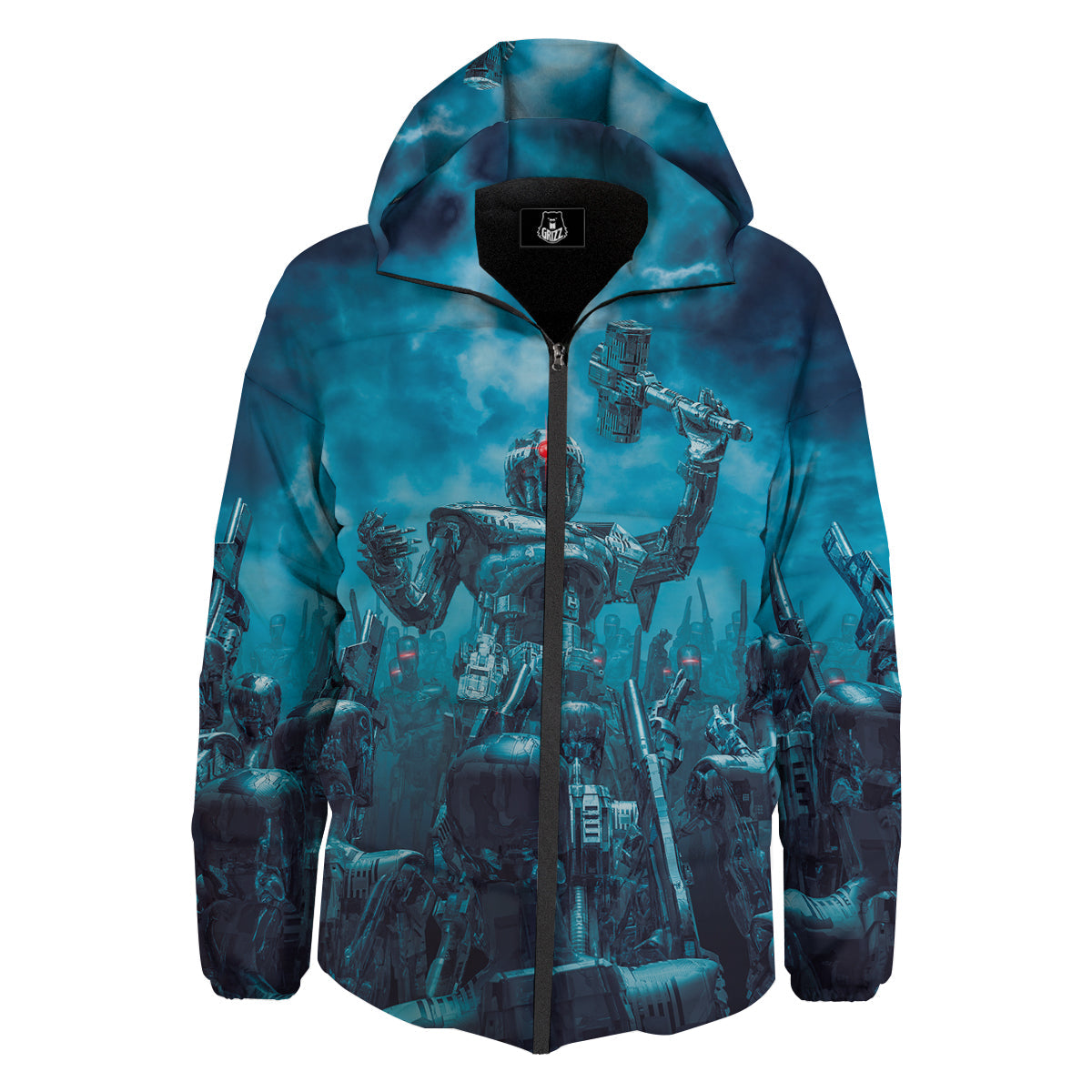Robot War Print Down Jacket-grizzshop