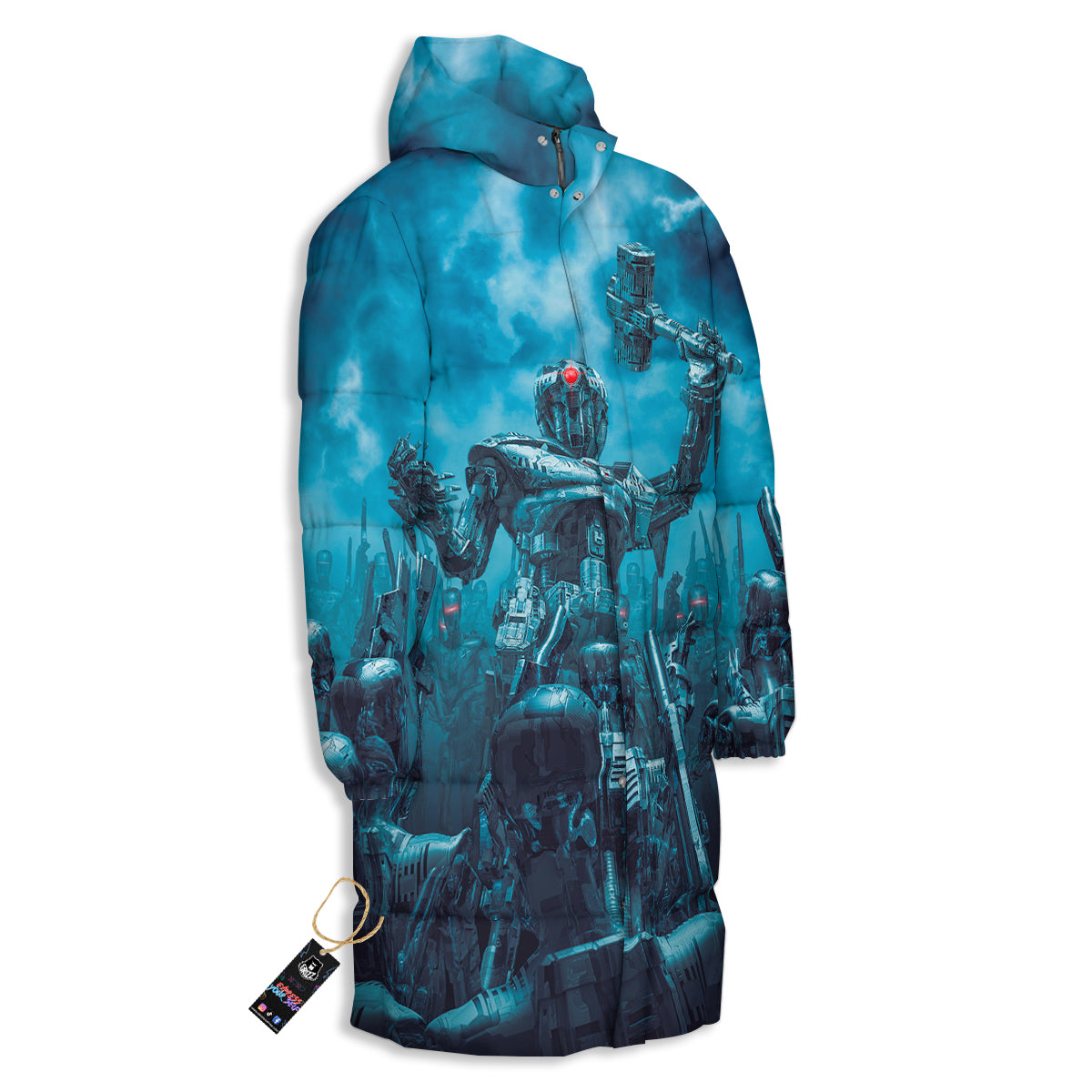 Robot War Print Long Down Jacket-grizzshop
