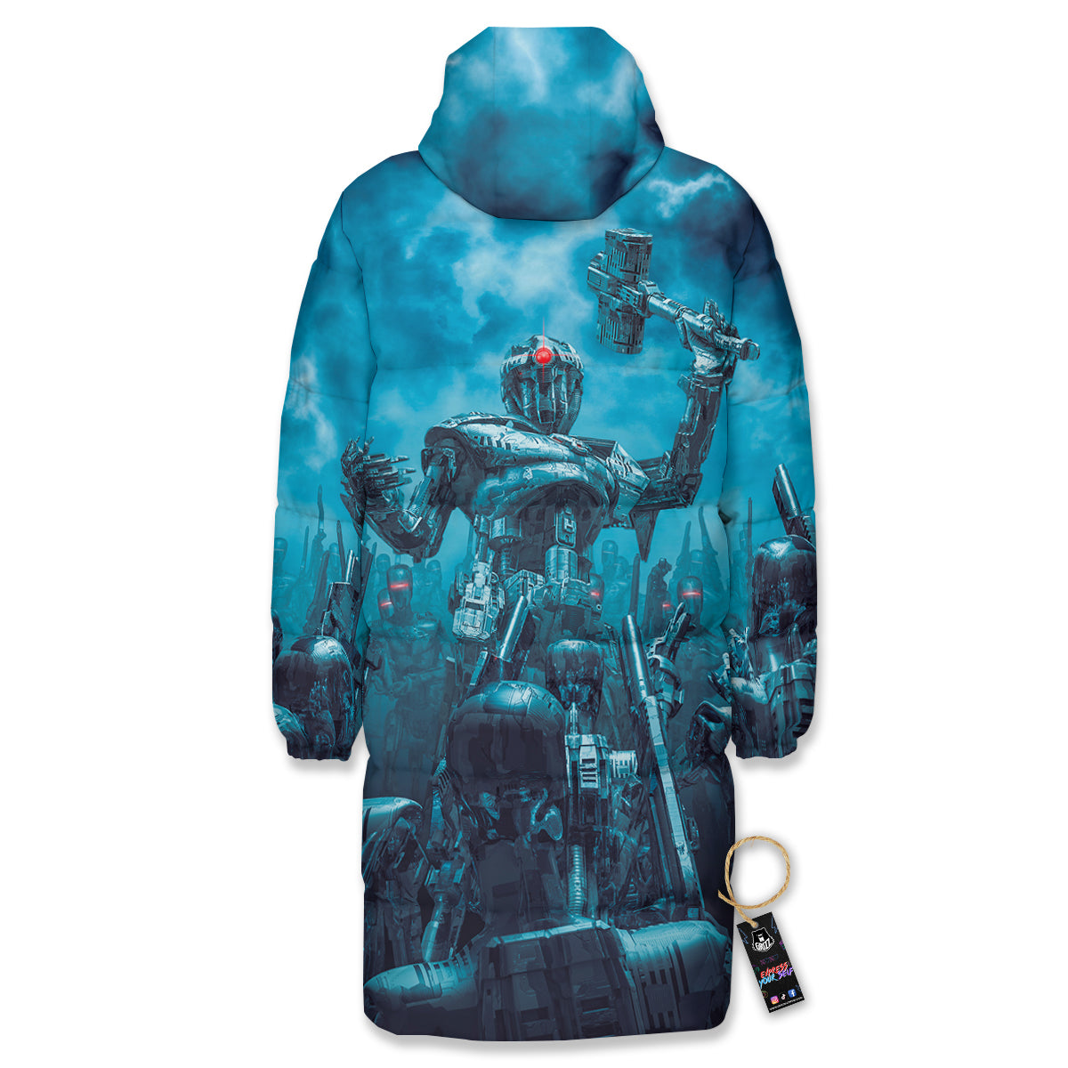 Robot War Print Long Down Jacket-grizzshop