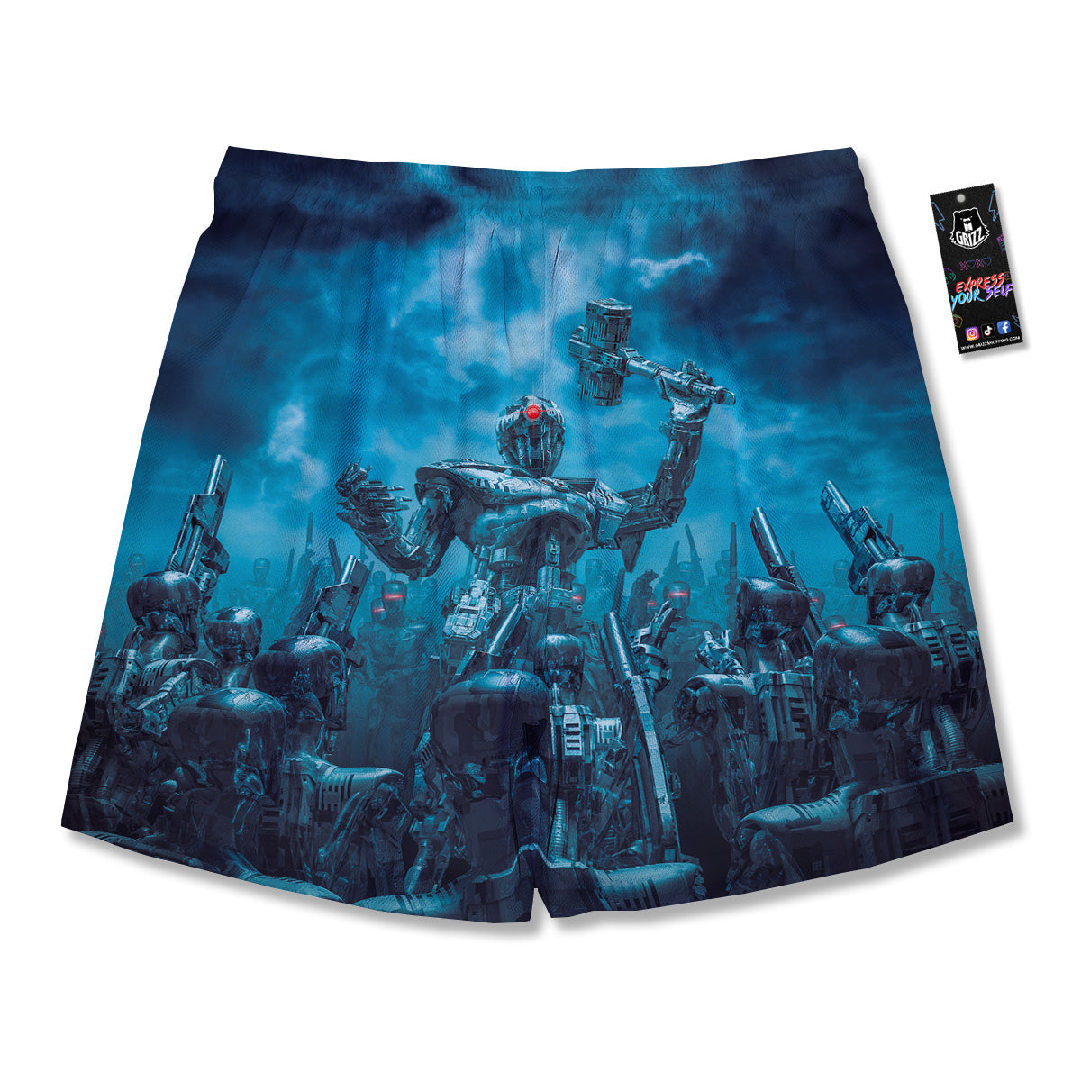Robot War Print Men's Running Shorts-grizzshop