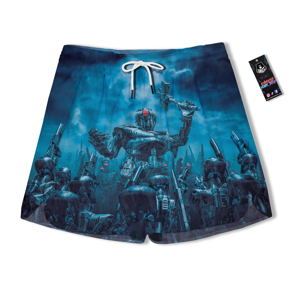 Robot War Print Men's Running Shorts-grizzshop