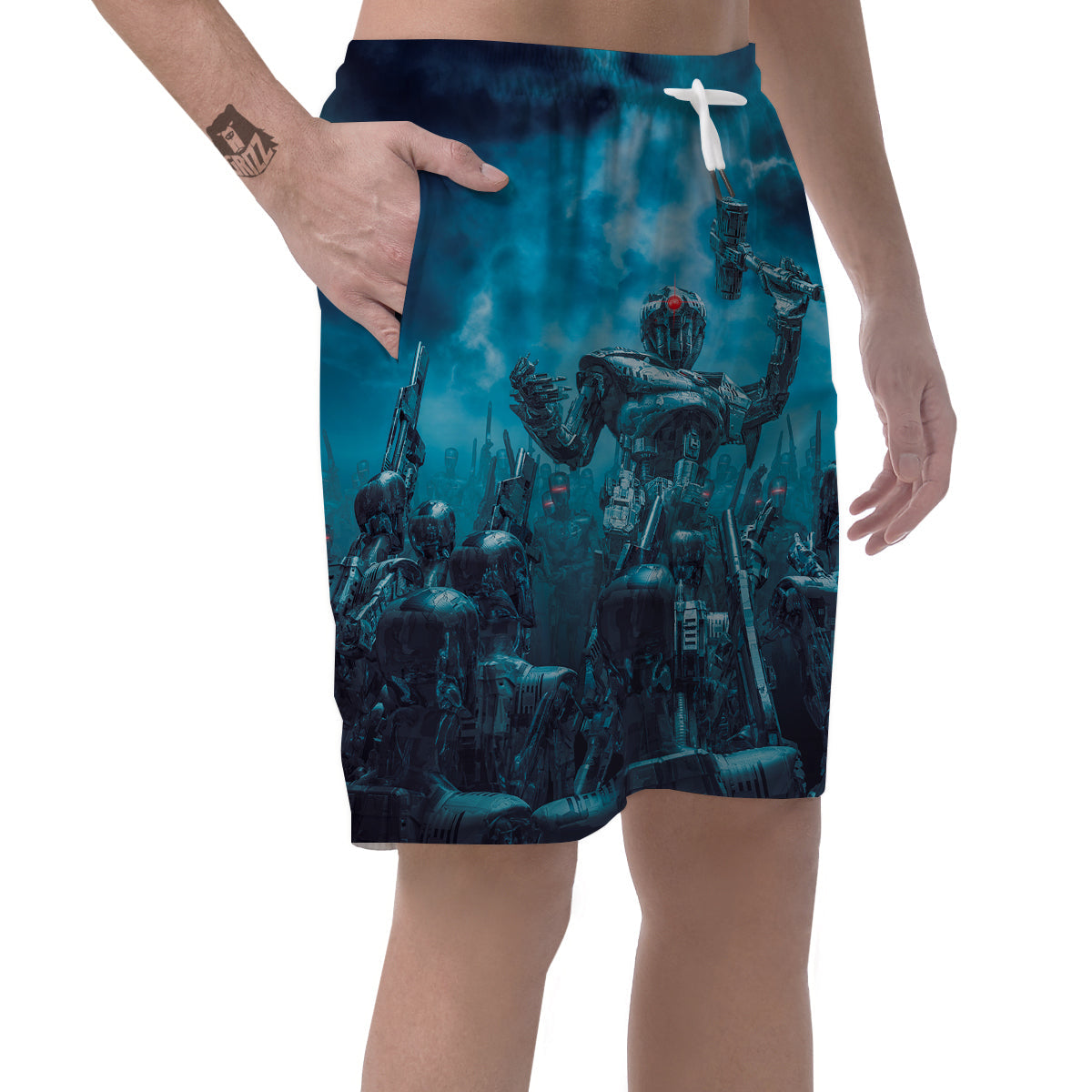 Robot War Print Men's Shorts-grizzshop