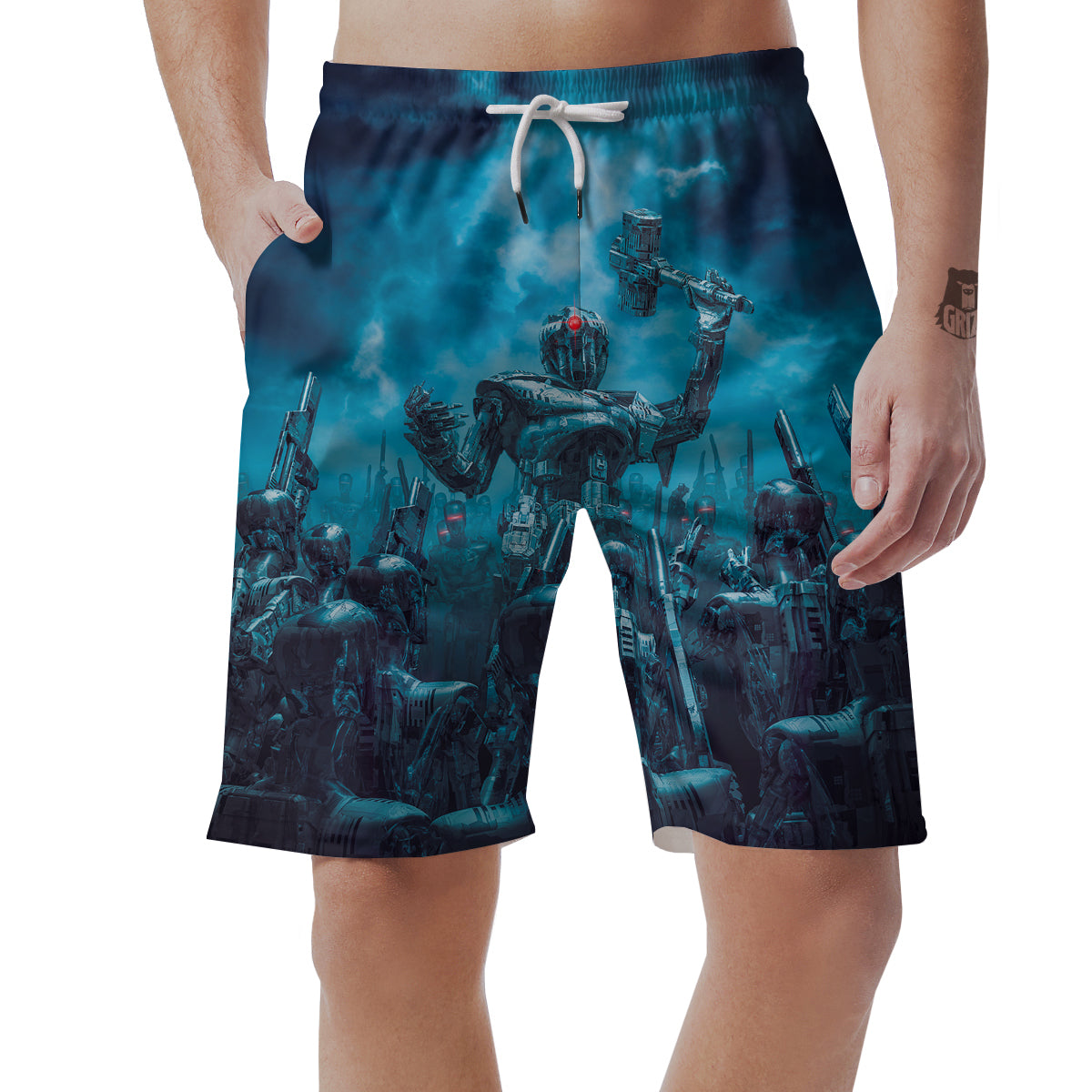 Robot War Print Men's Shorts-grizzshop