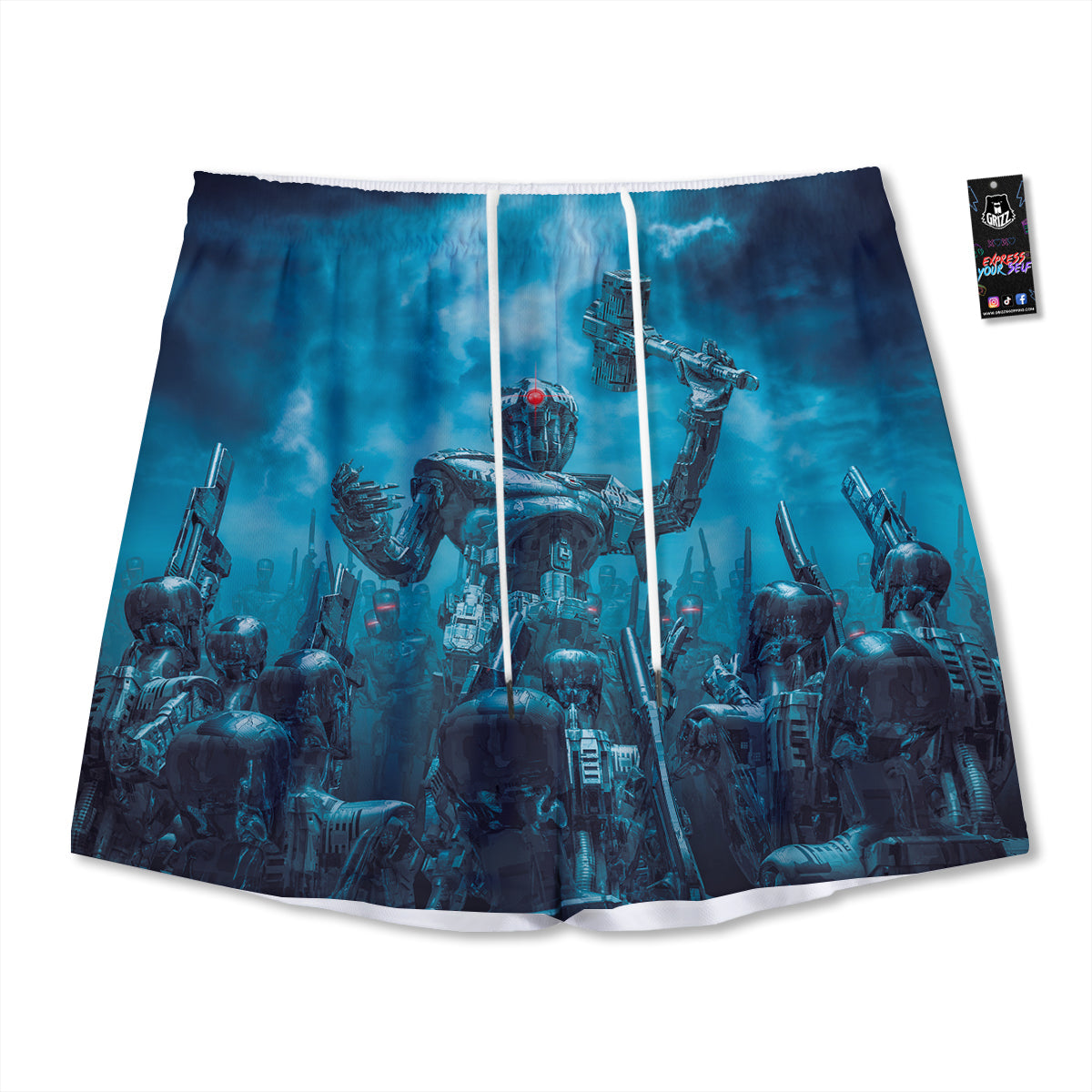 Robot War Print Mesh Shorts-grizzshop