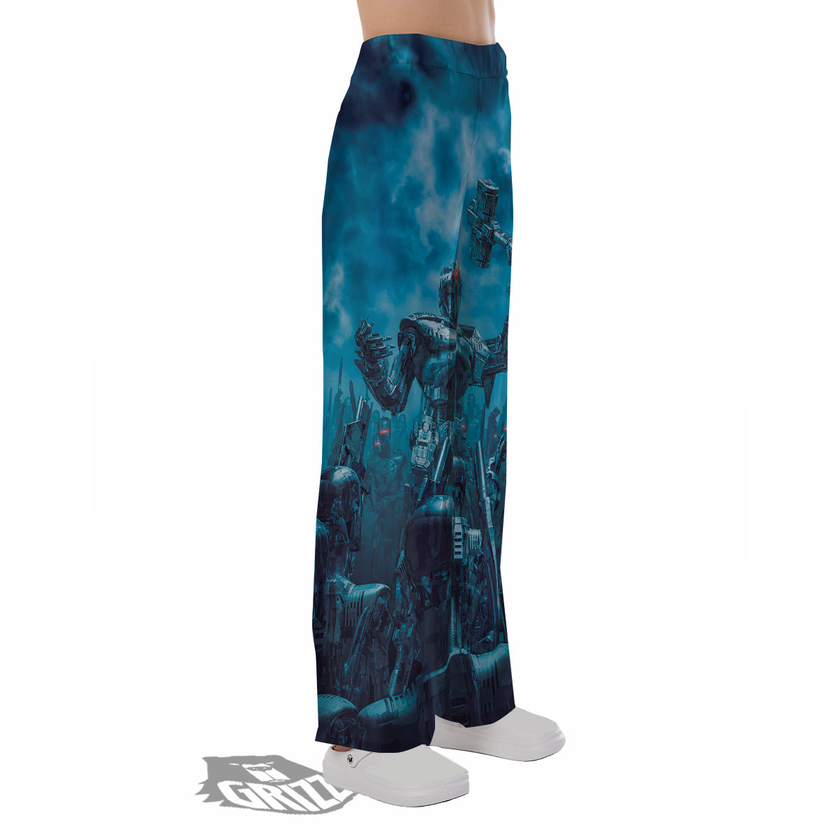 Robot War Print Pajama Pants-grizzshop