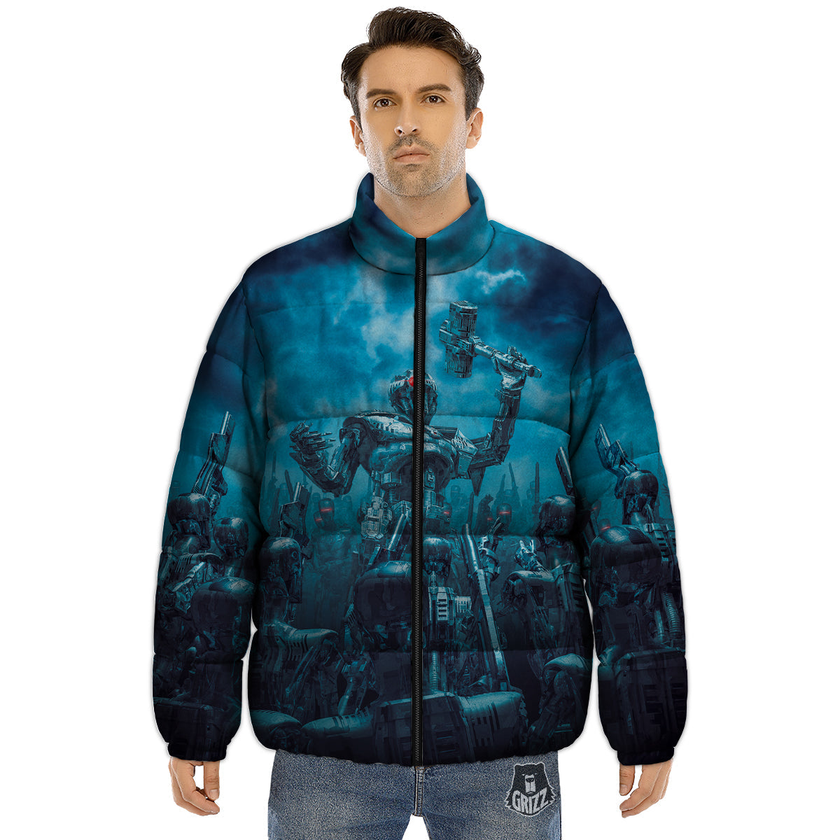 Robot War Print Puffer Jacket-grizzshop