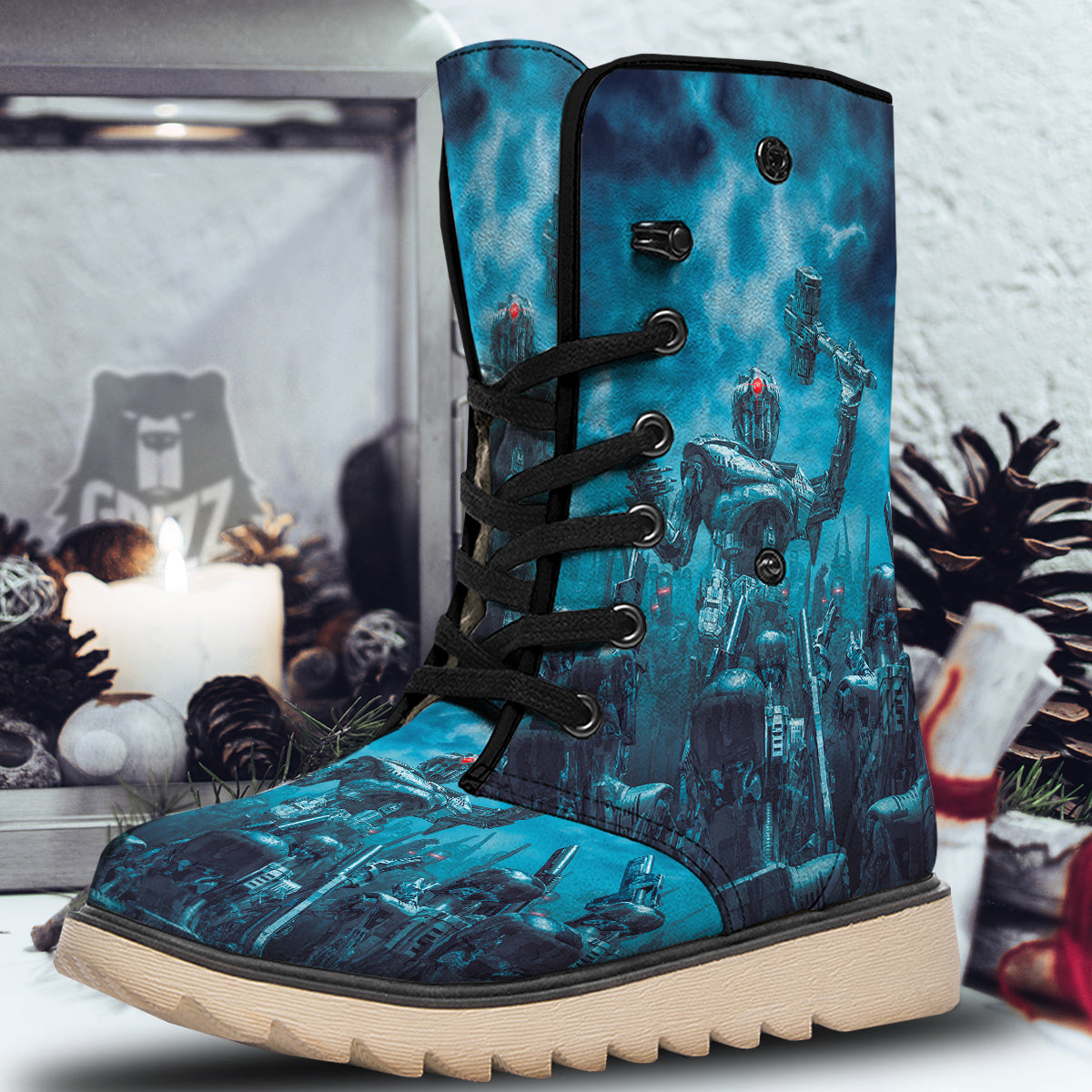 Robot War Print Snow Boots-grizzshop