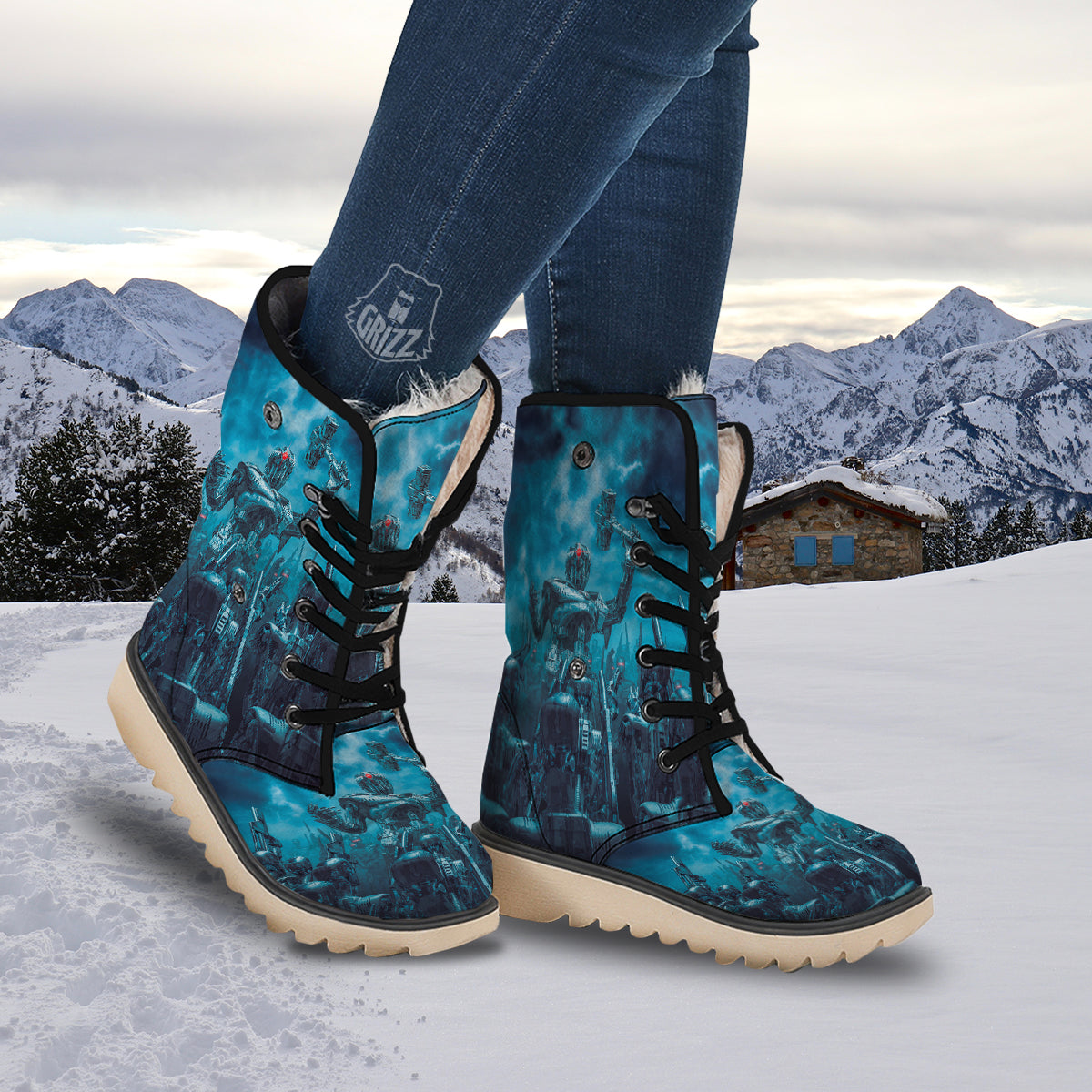 Robot War Print Snow Boots-grizzshop