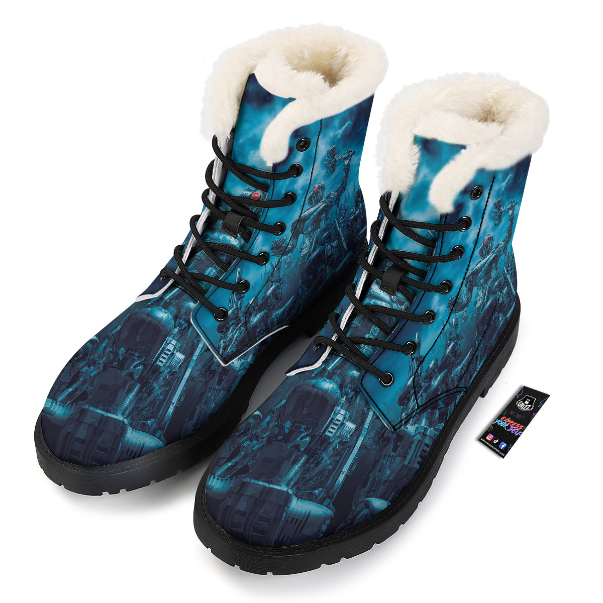 Robot War Print Winter Boots-grizzshop