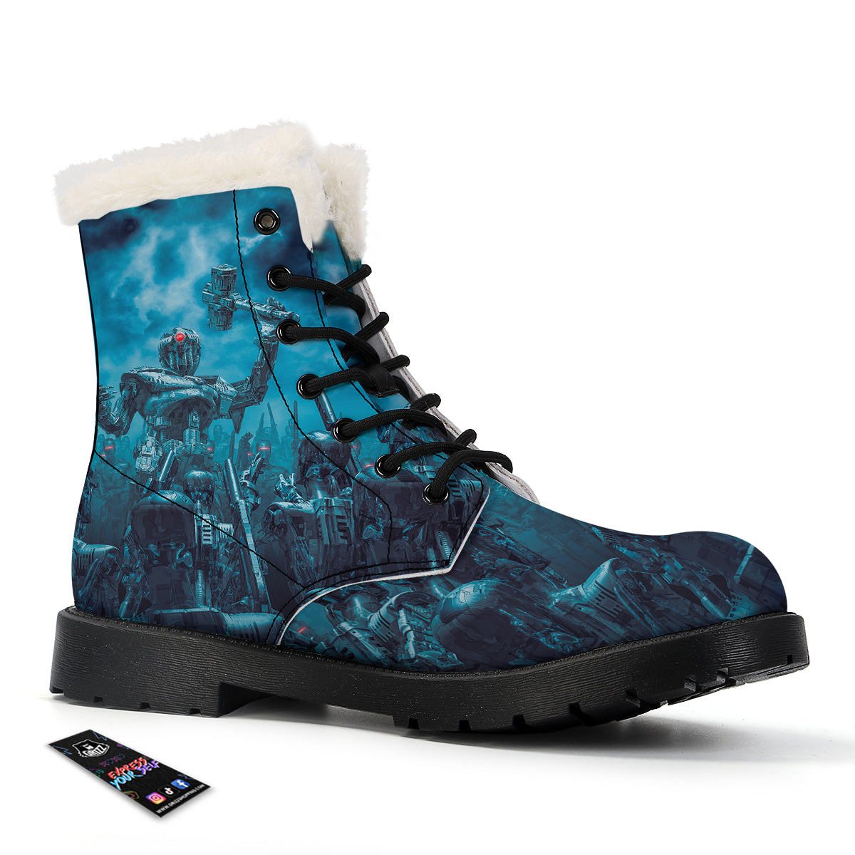 Robot War Print Winter Boots-grizzshop