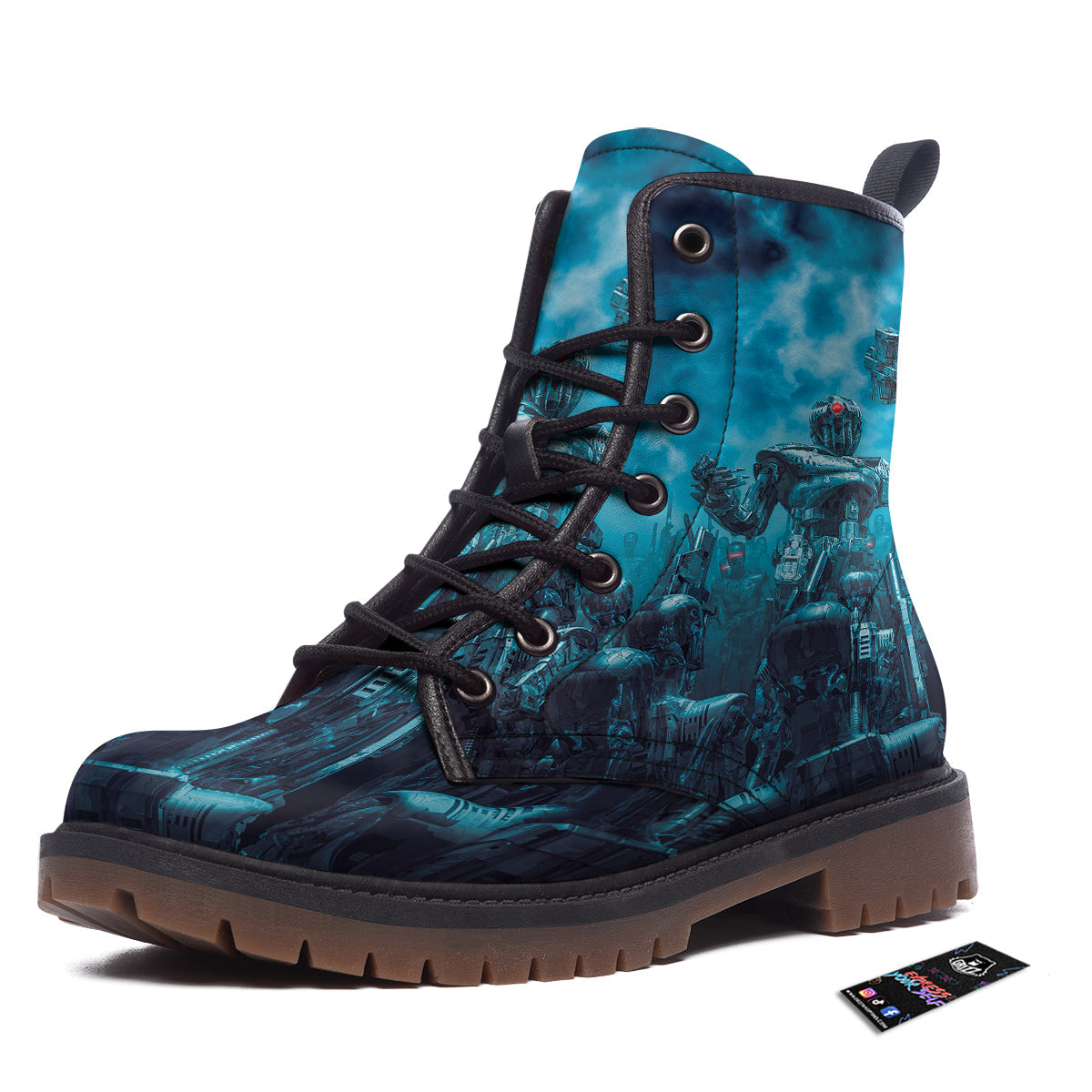 Robot War Print Work Boots-grizzshop