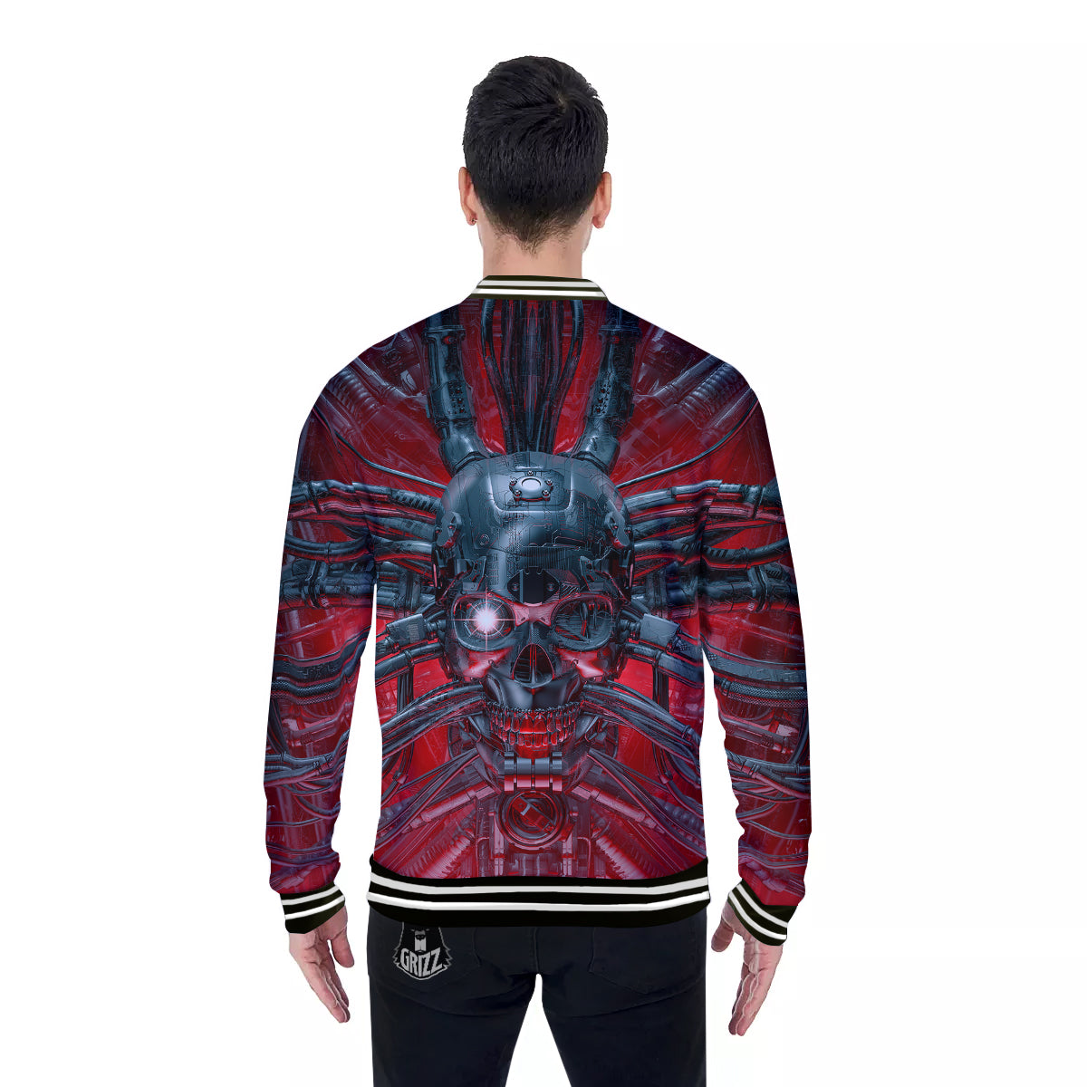 Robotic Skull Print Baseball Jacket-grizzshop