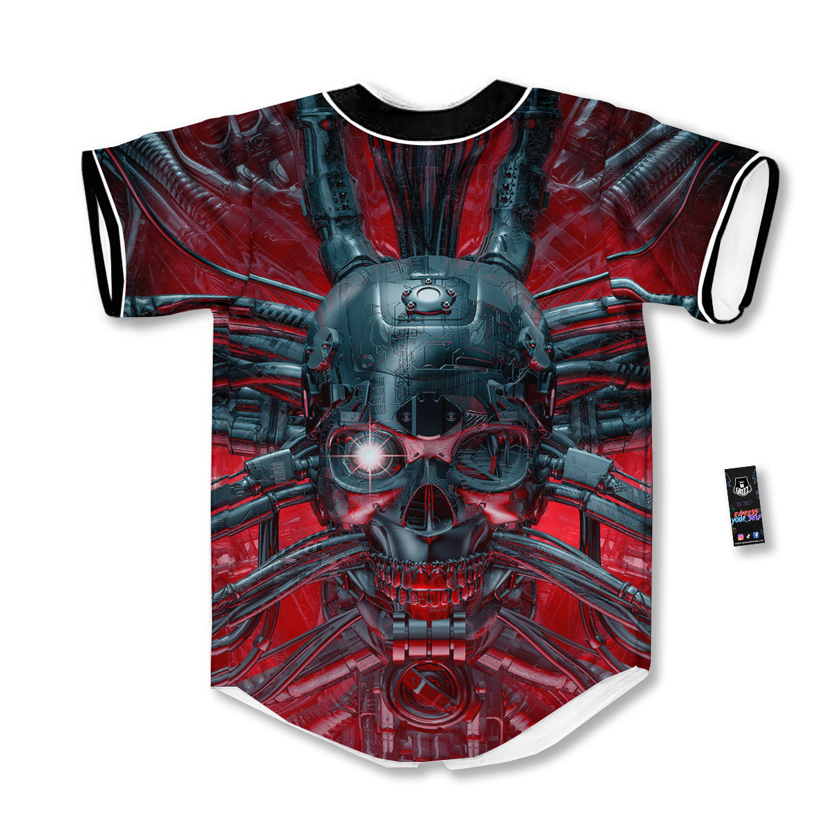 Robotic Skull Print Baseball Jersey-grizzshop