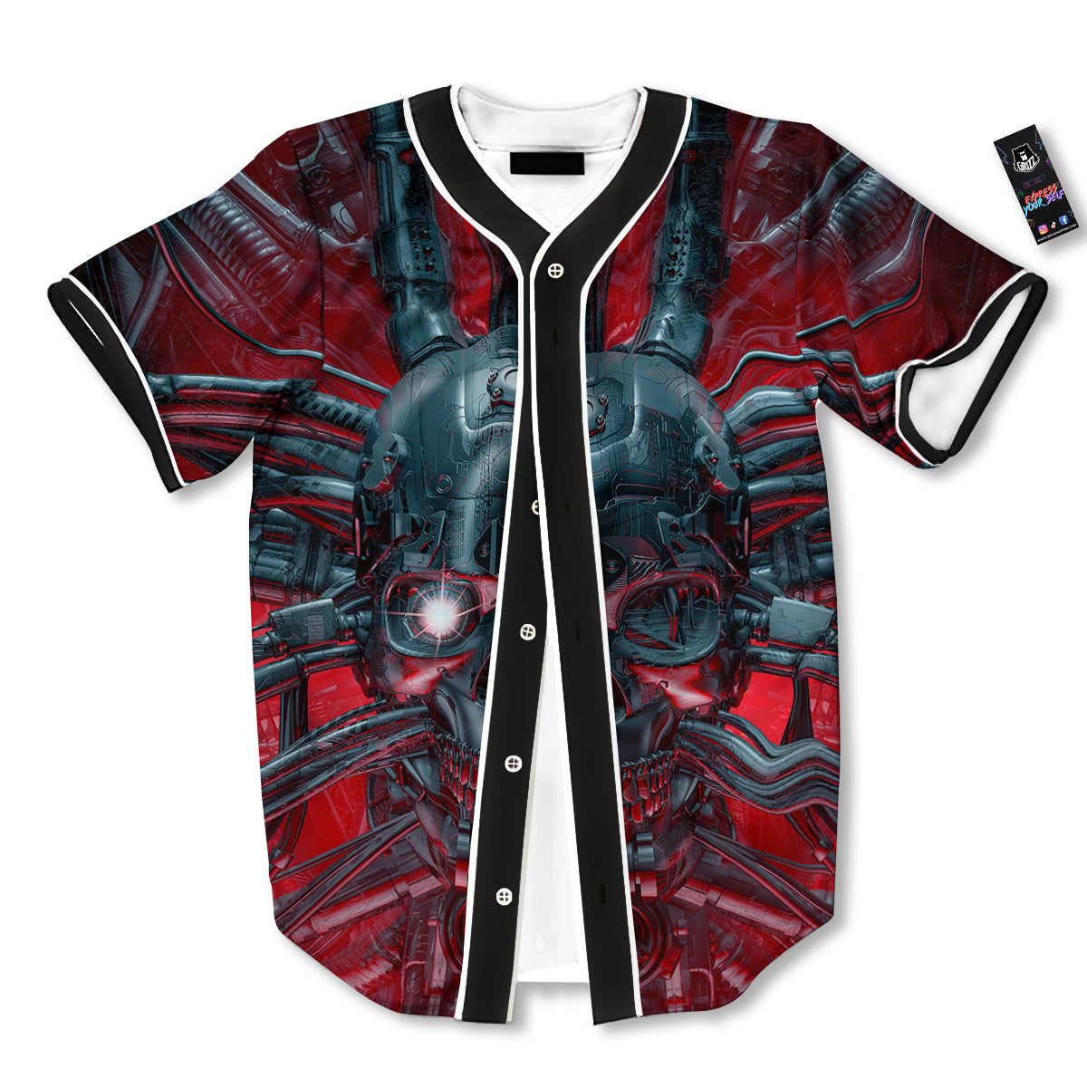 Robotic Skull Print Baseball Jersey-grizzshop