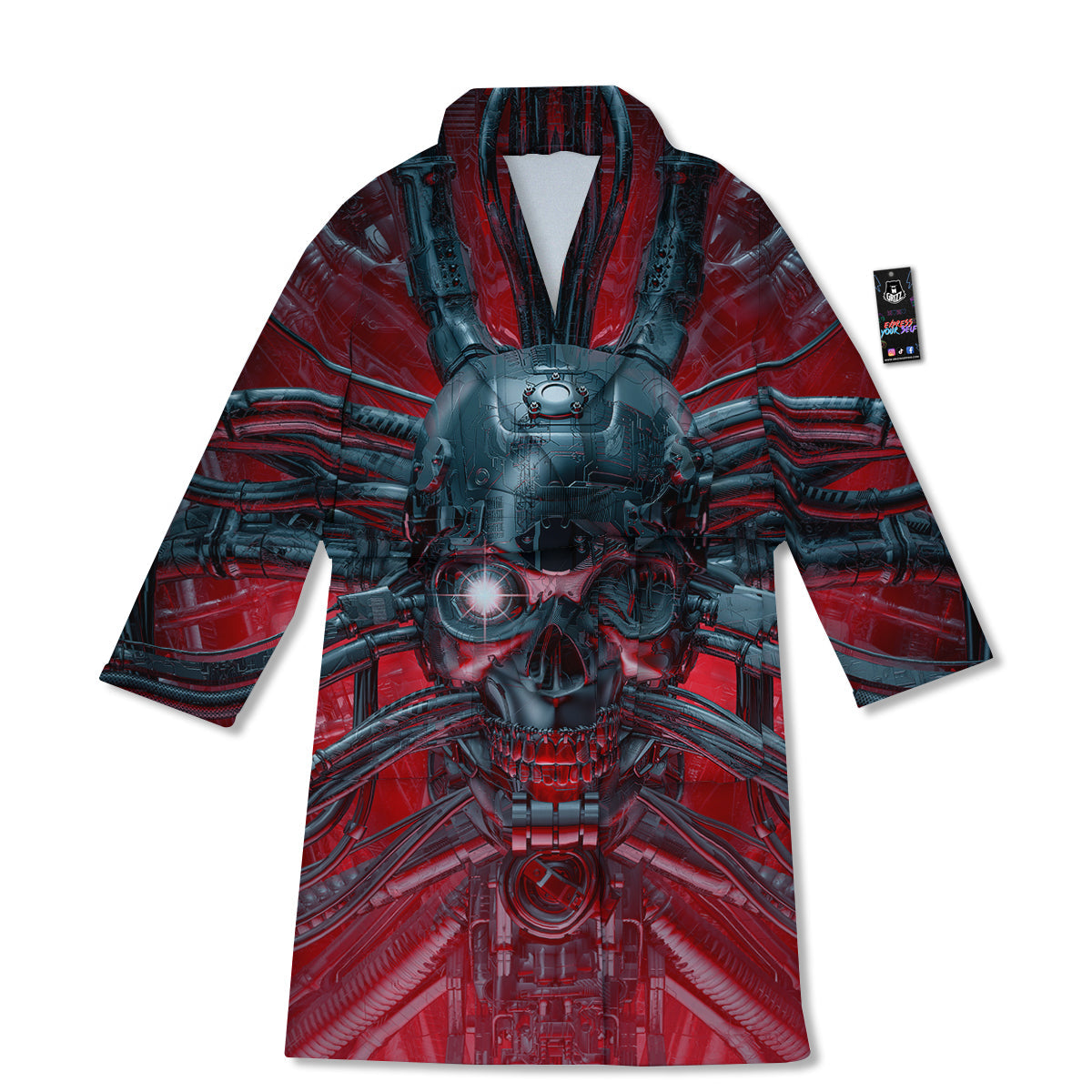 Robotic Skull Print Bathrobe-grizzshop