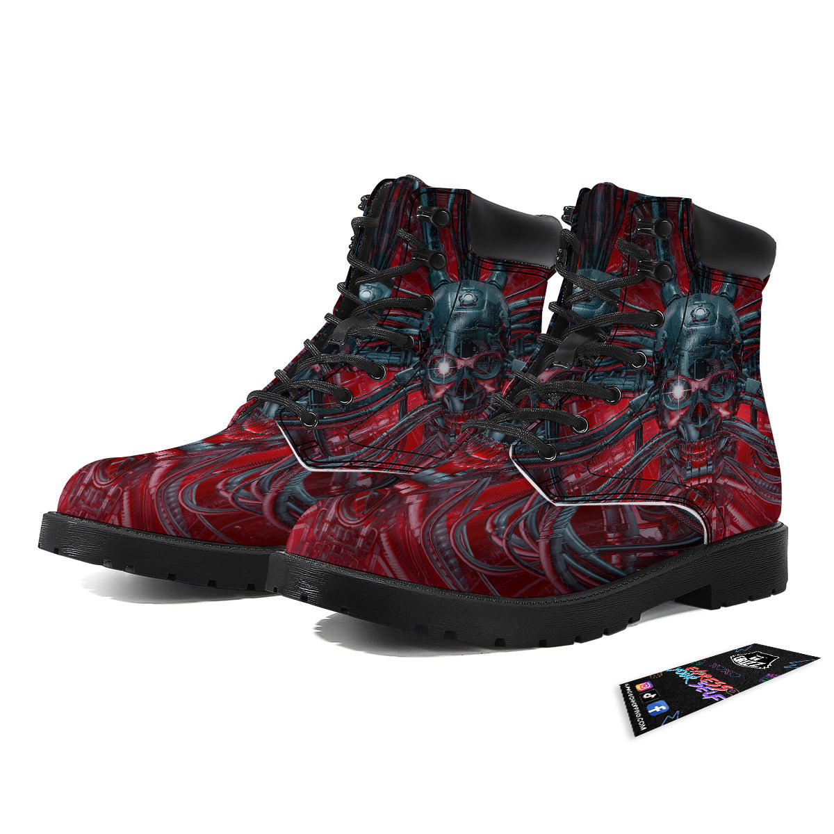 Robotic Skull Print Boots-grizzshop