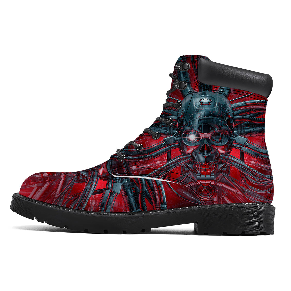 Robotic Skull Print Boots-grizzshop
