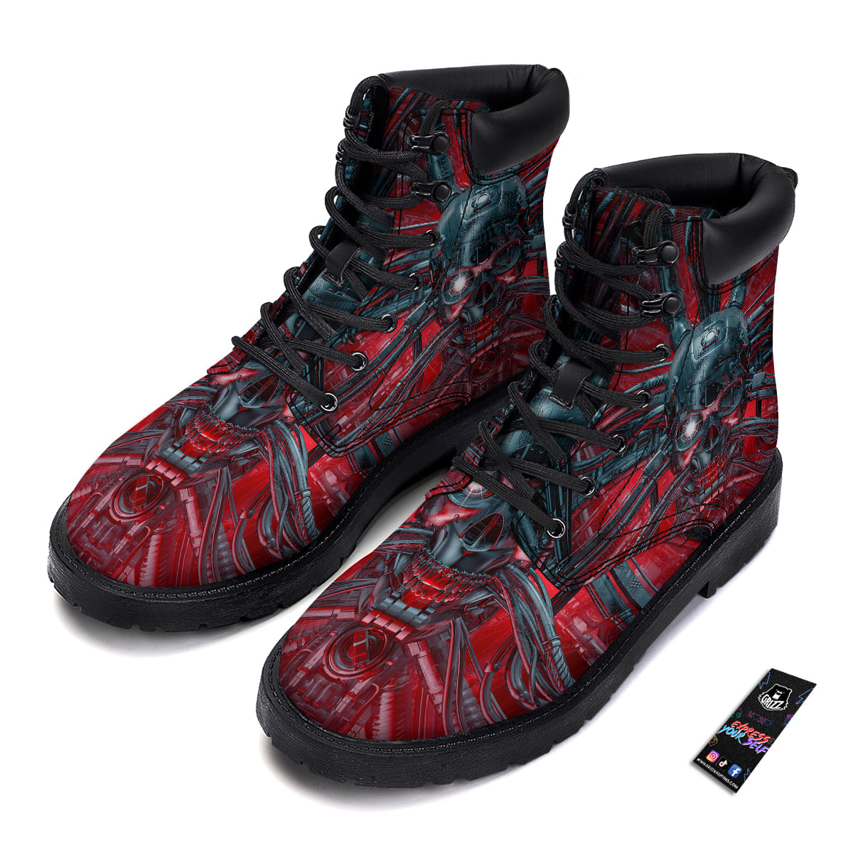 Robotic Skull Print Boots-grizzshop