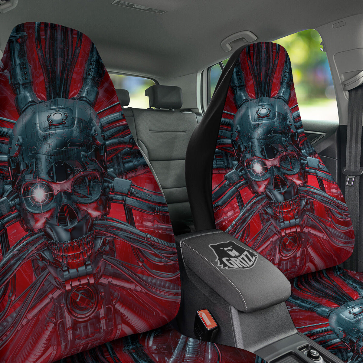 Robotic Skull Print Car Seat Covers-grizzshop