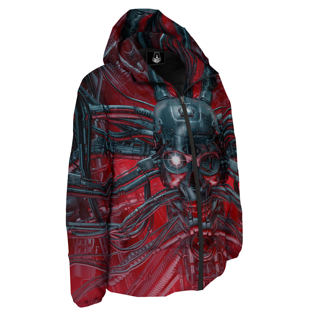 Robotic Skull Print Down Jacket-grizzshop
