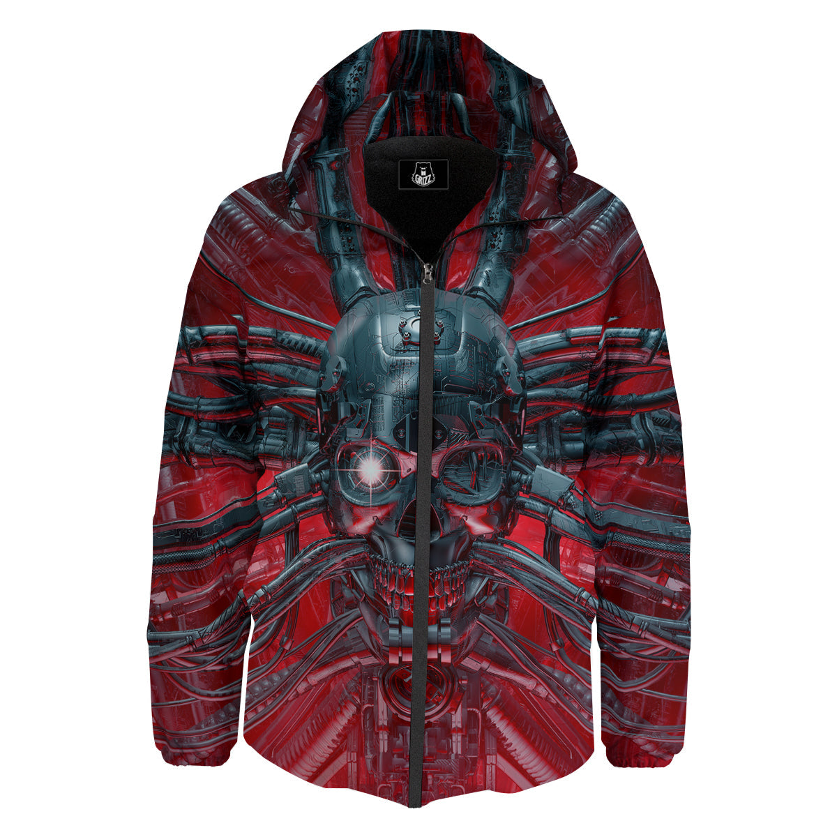 Robotic Skull Print Down Jacket-grizzshop