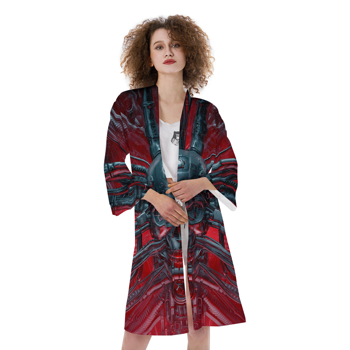 Robotic Skull Print Kimono-grizzshop