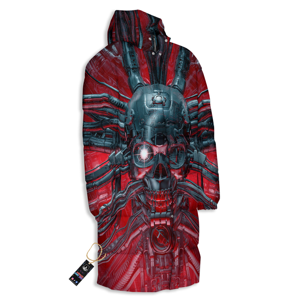 Robotic Skull Print Long Down Jacket-grizzshop