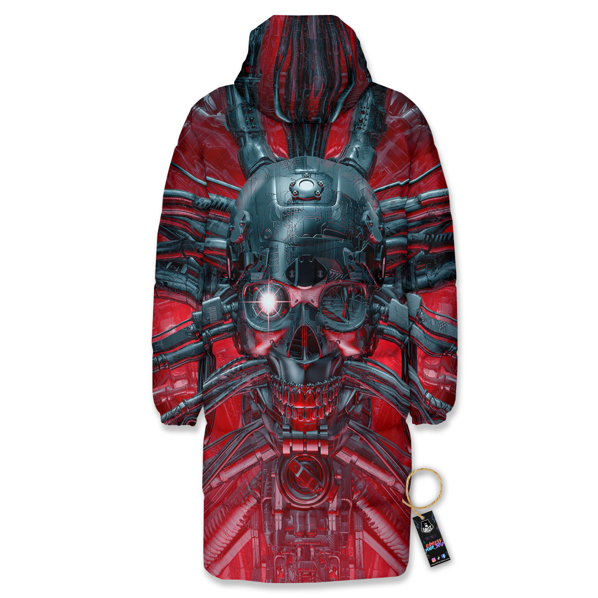 Robotic Skull Print Long Down Jacket-grizzshop