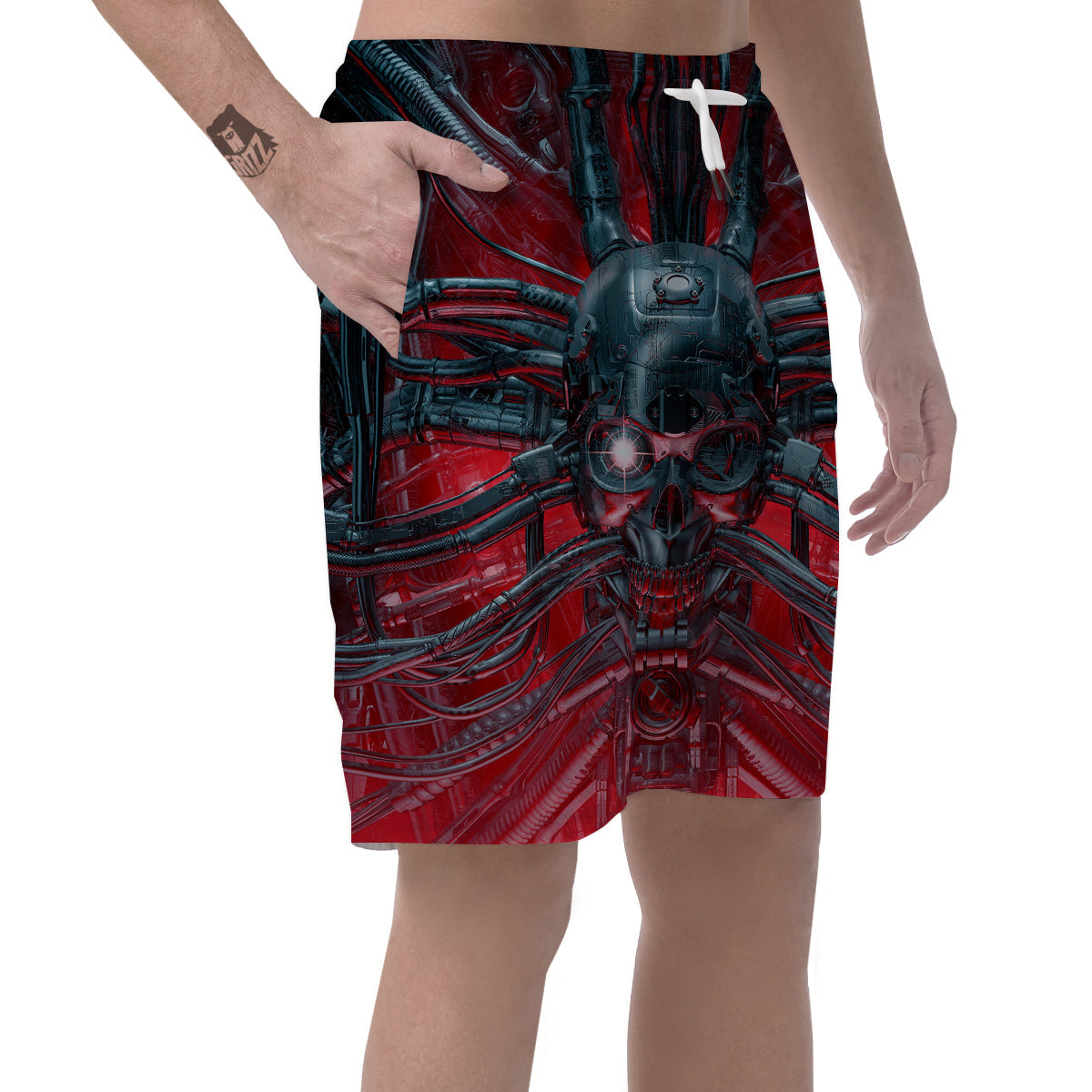Robotic Skull Print Men's Shorts-grizzshop