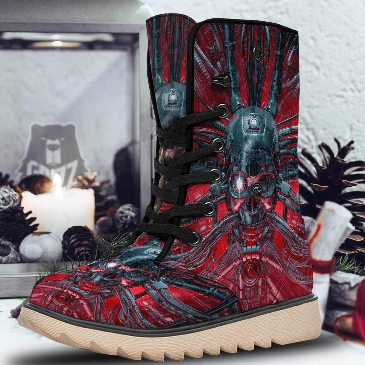Robotic Skull Print Snow Boots-grizzshop